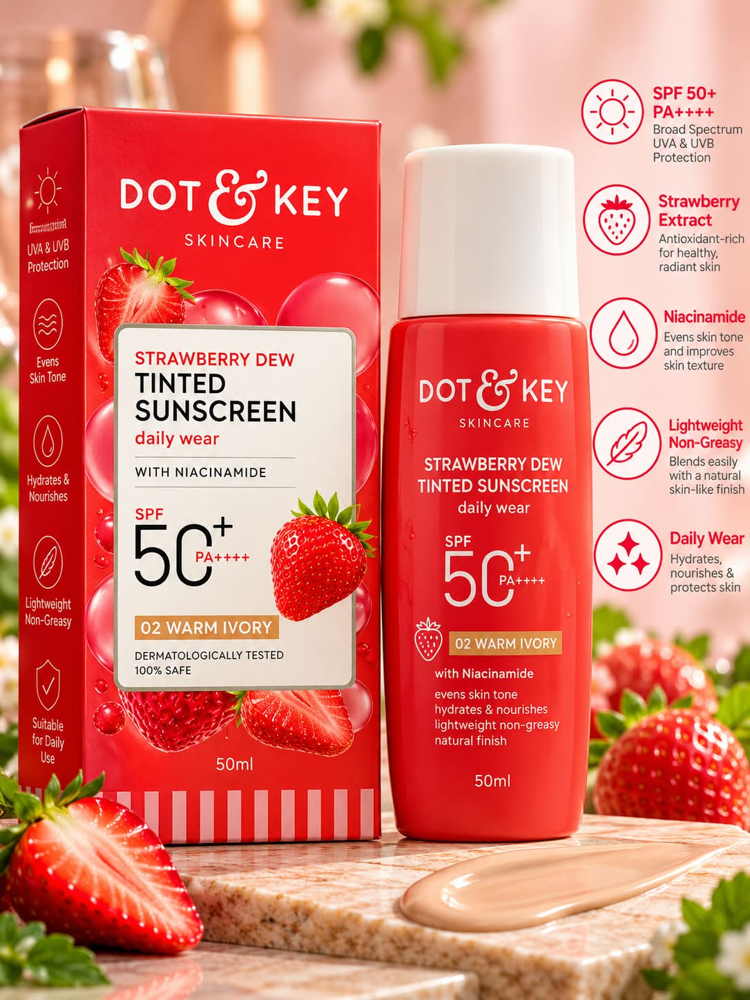 Dot & Key Strawberry Dew Tinted Sunscreen Daliy Wear SPF50+ PA++++ 50ML
