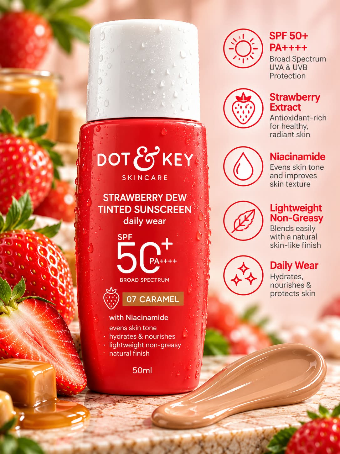 Dot & Key Strawberry Dew Tinted Sunscreen Daliy Wear SPF50+ PA++++ 50ML