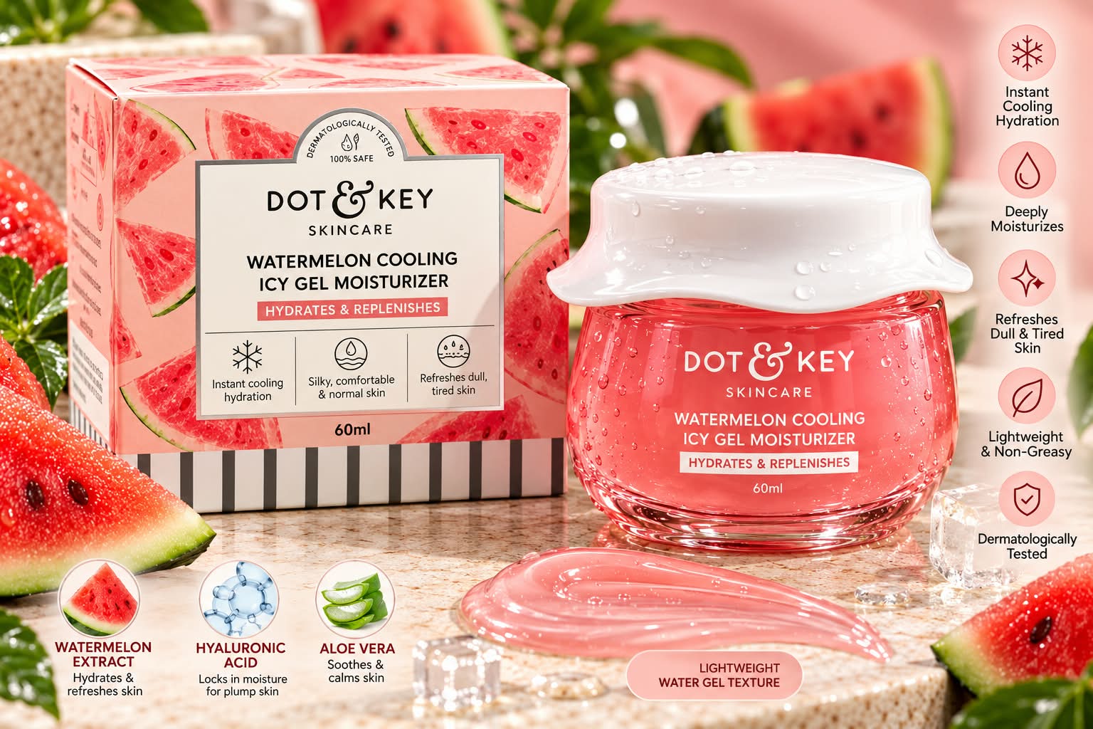 Dot & Key  Skin Care Watermelon Cooling ICY Gel Moisturizer Liquid Ice + Hyaluonic 60ml