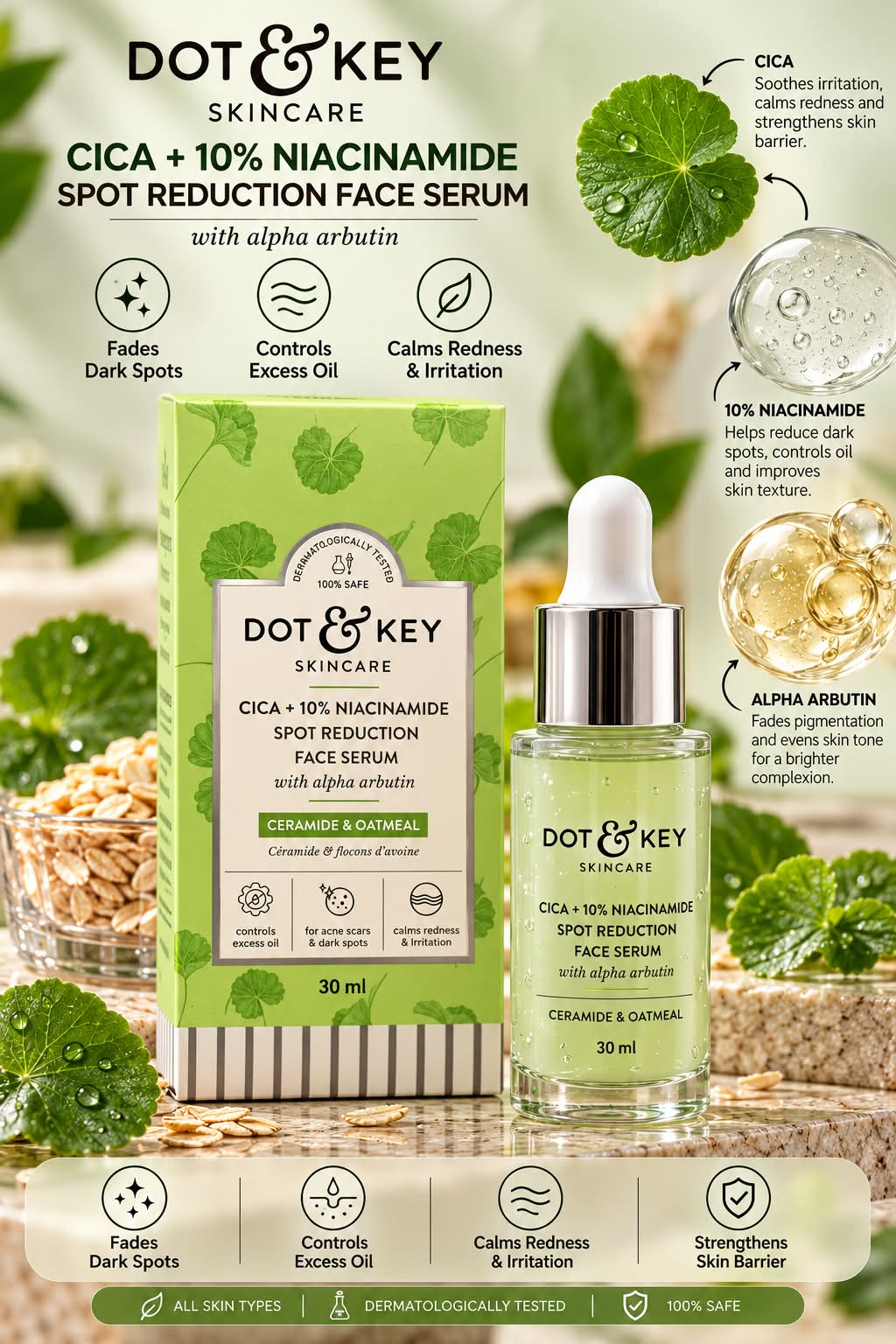 Dot & Key Cica + 10% Niacinamide Spot Reduction Face  Serum with Alpha Arbutin 30ml