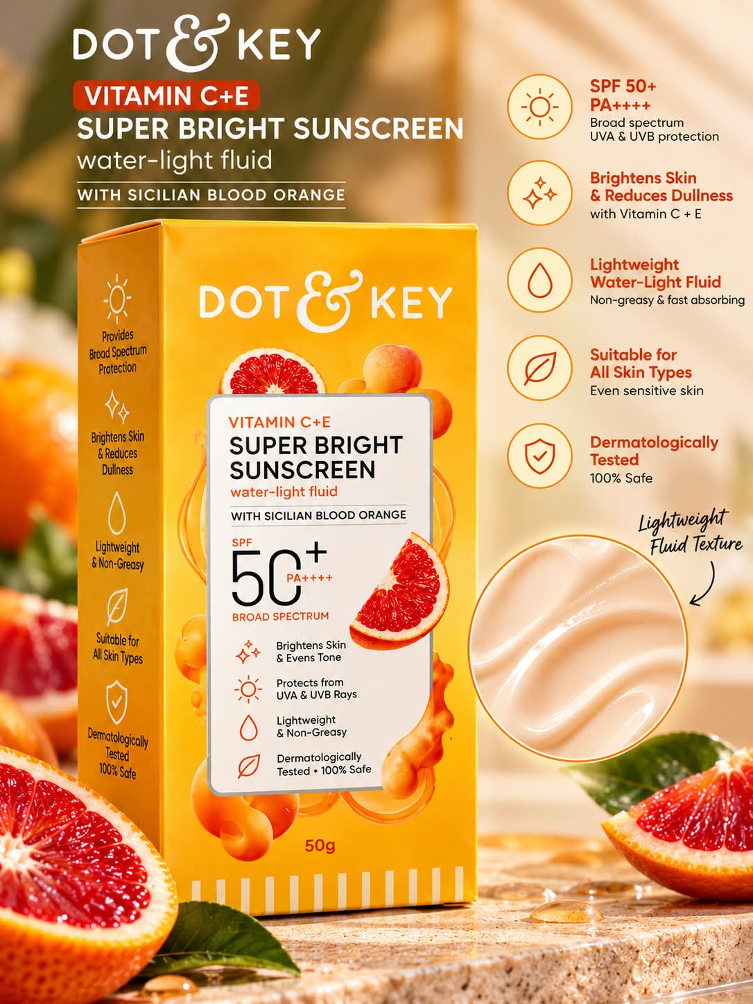Dot & Key Vitamin C+ E Super Bright Sunscreen Water - Light Fluid SPF 50+ PA ++++