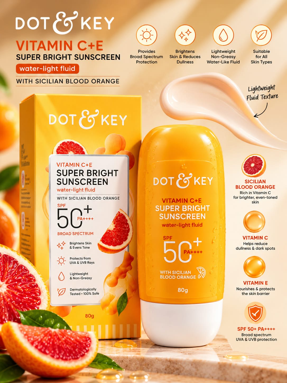 Dot & Key Vitamin C+ E Super Bright Sunscreen Water - Light Fluid SPF 50+ PA ++++