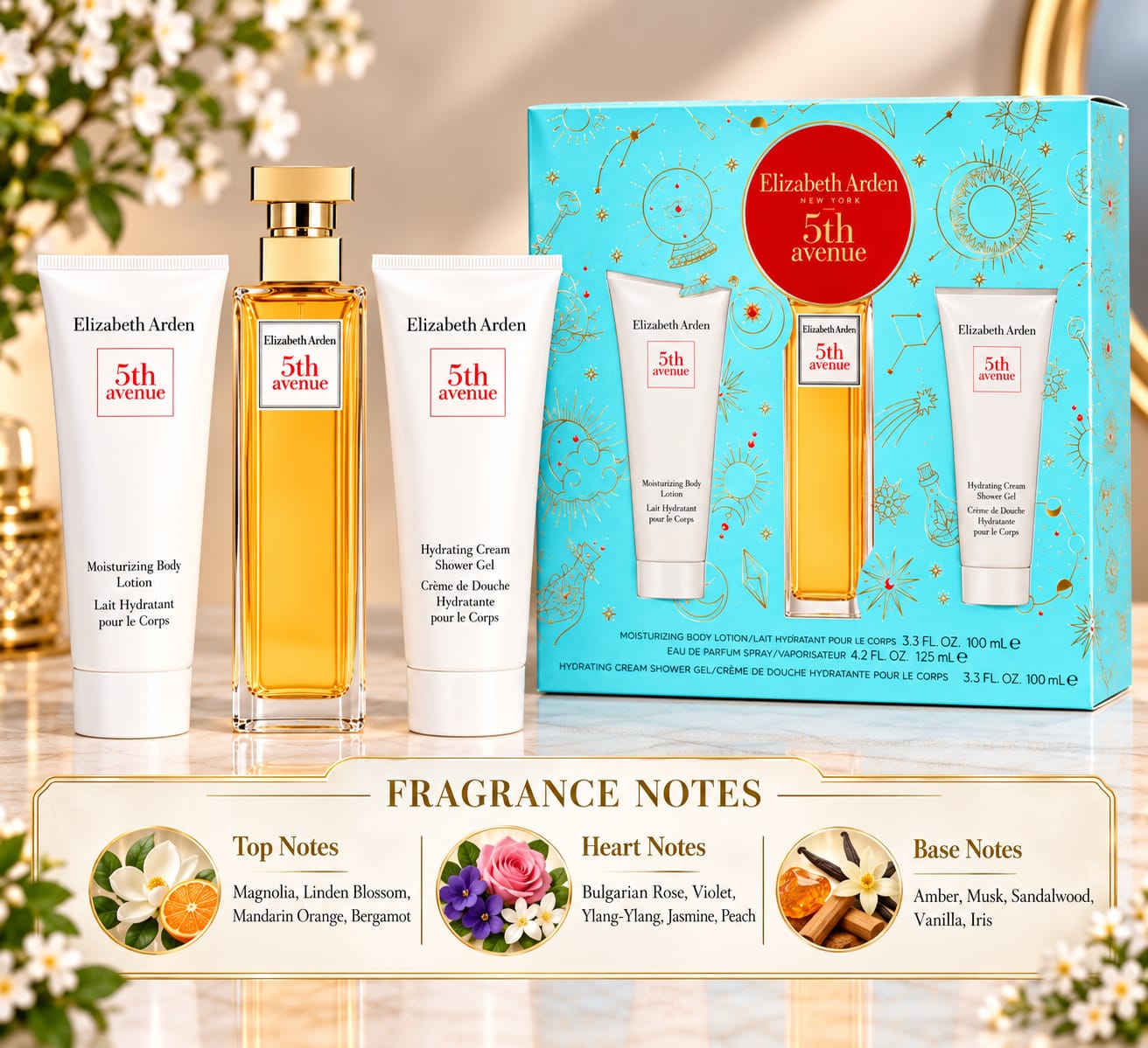 Elizabeth Arden 5th Avenue Gift Set For Women 100ml Perfume + 100ml Body Lotion + 100ml Shower Gel