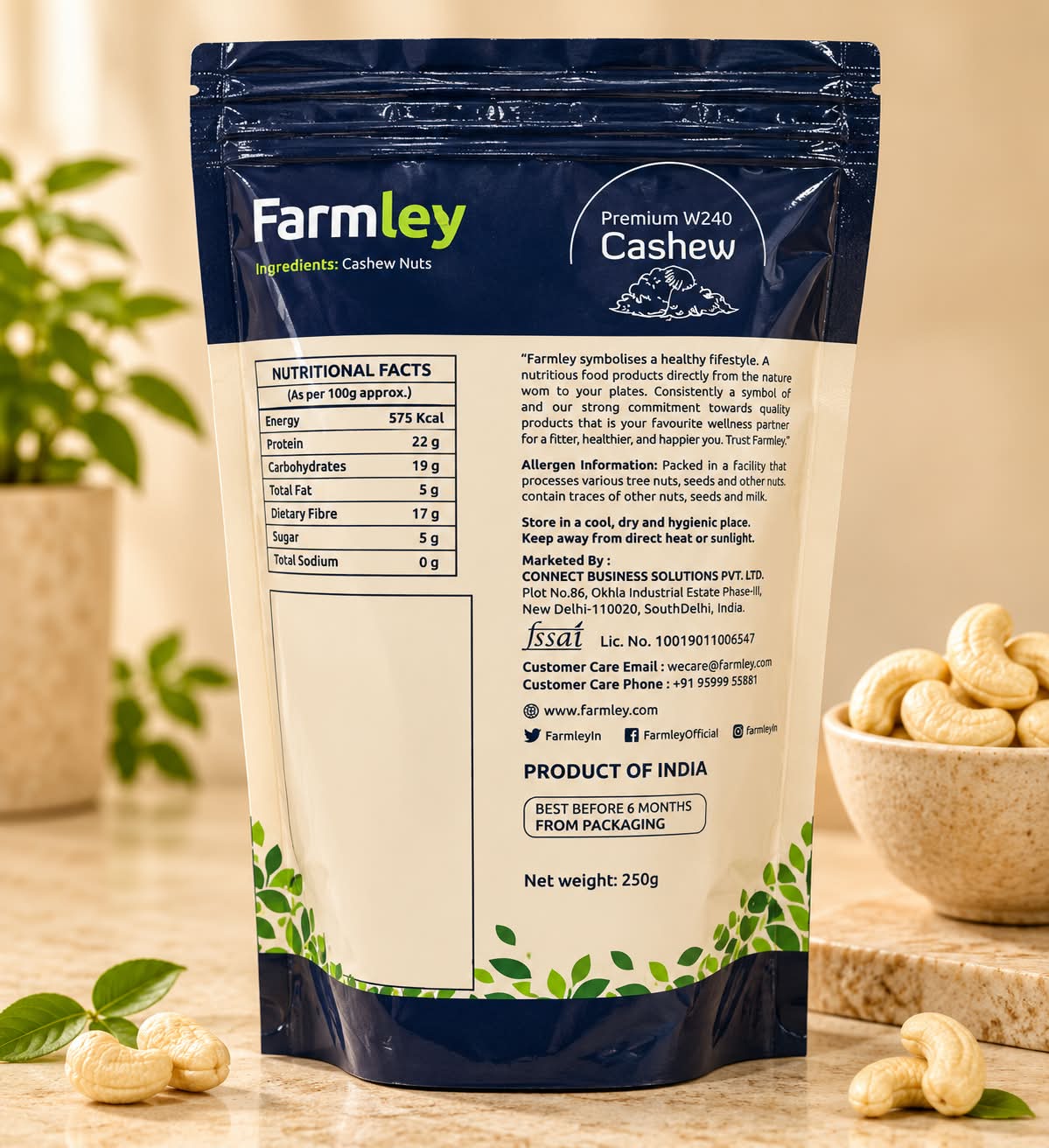 Farmley Premium W240 Cashew 250g