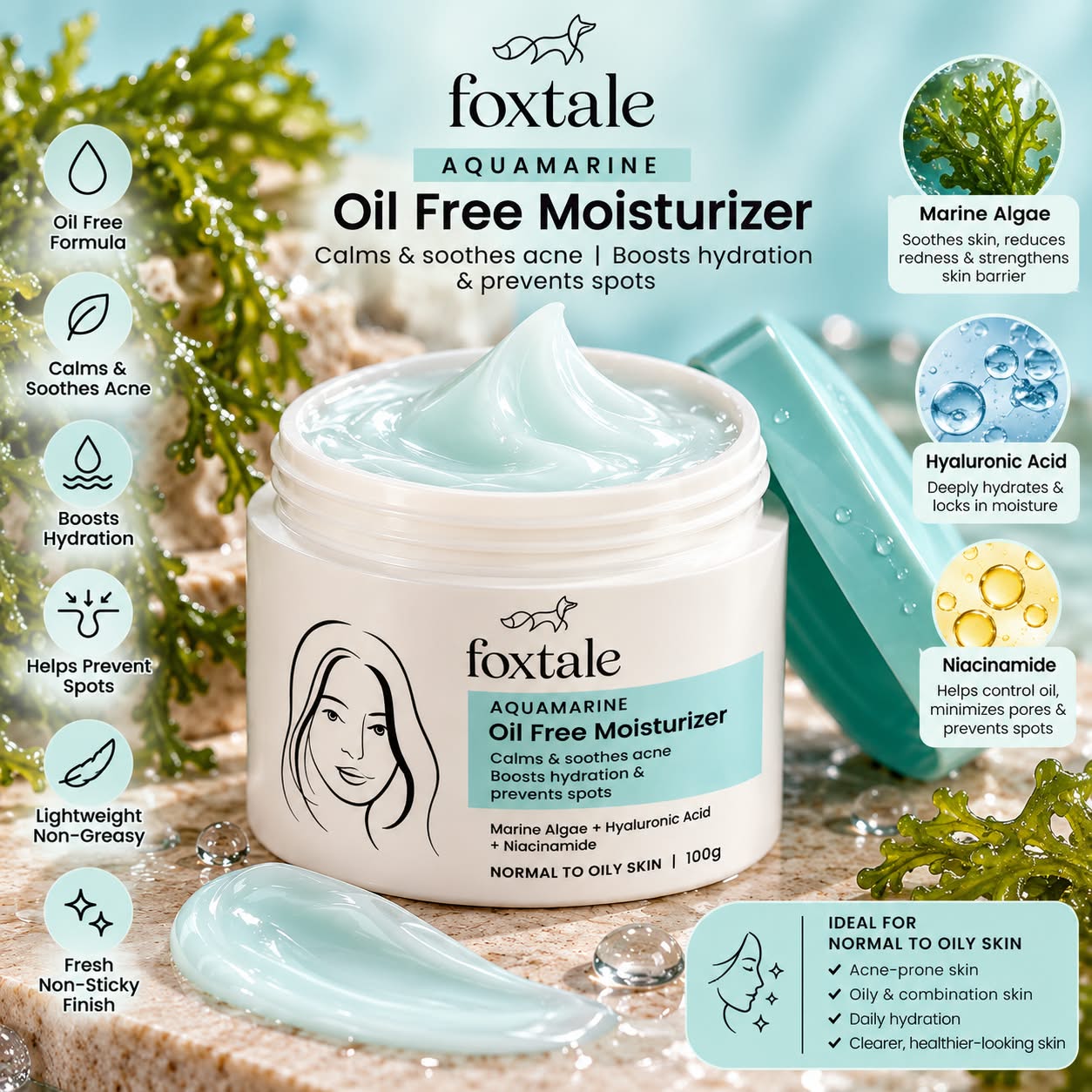 Foxtale Aquamarine Oil Free Moisturizer 100g