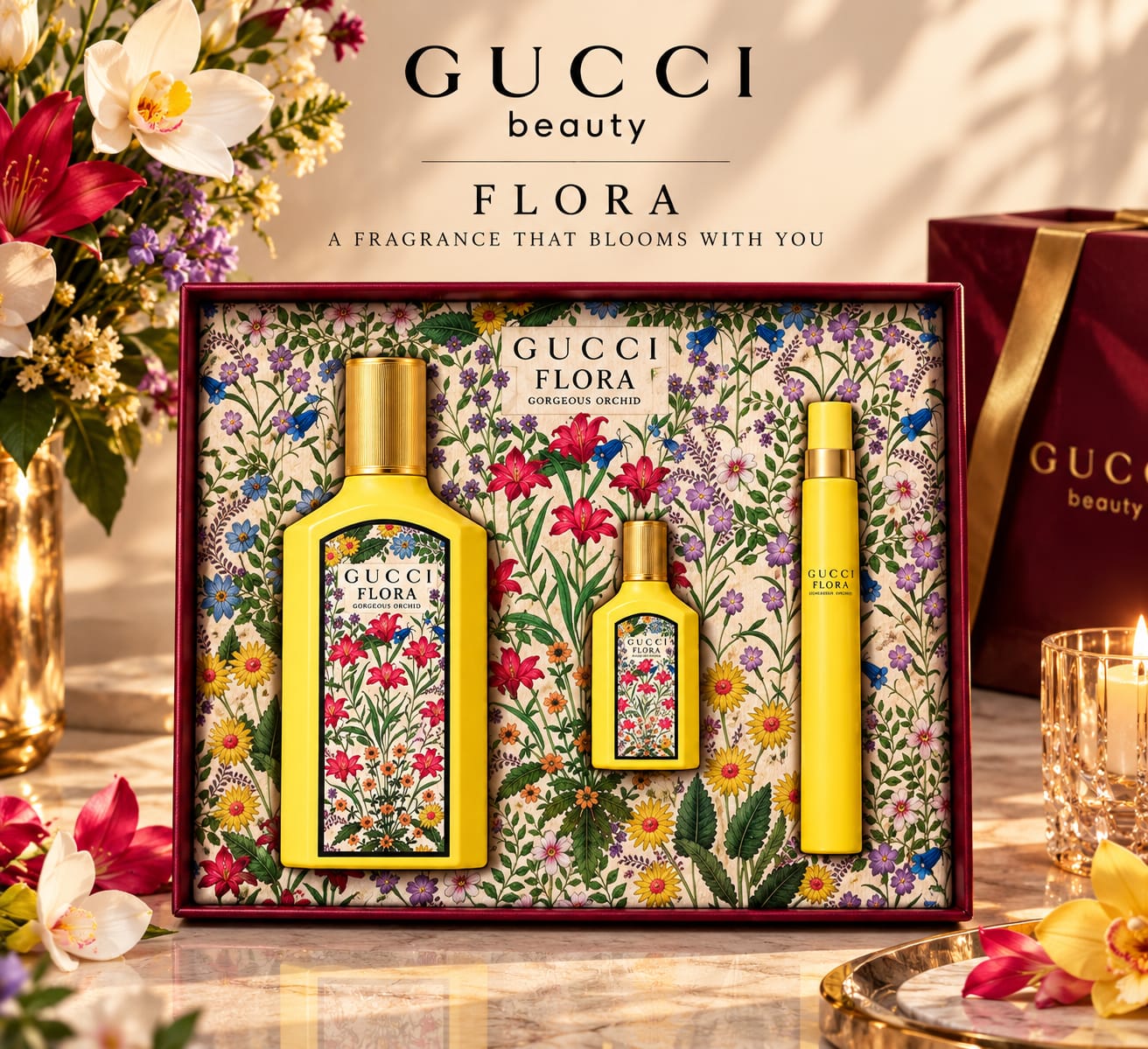 Gucci Flora Gorgeous Orchid Gift Set For Women Perfume 100ml + 5ml + 10ml