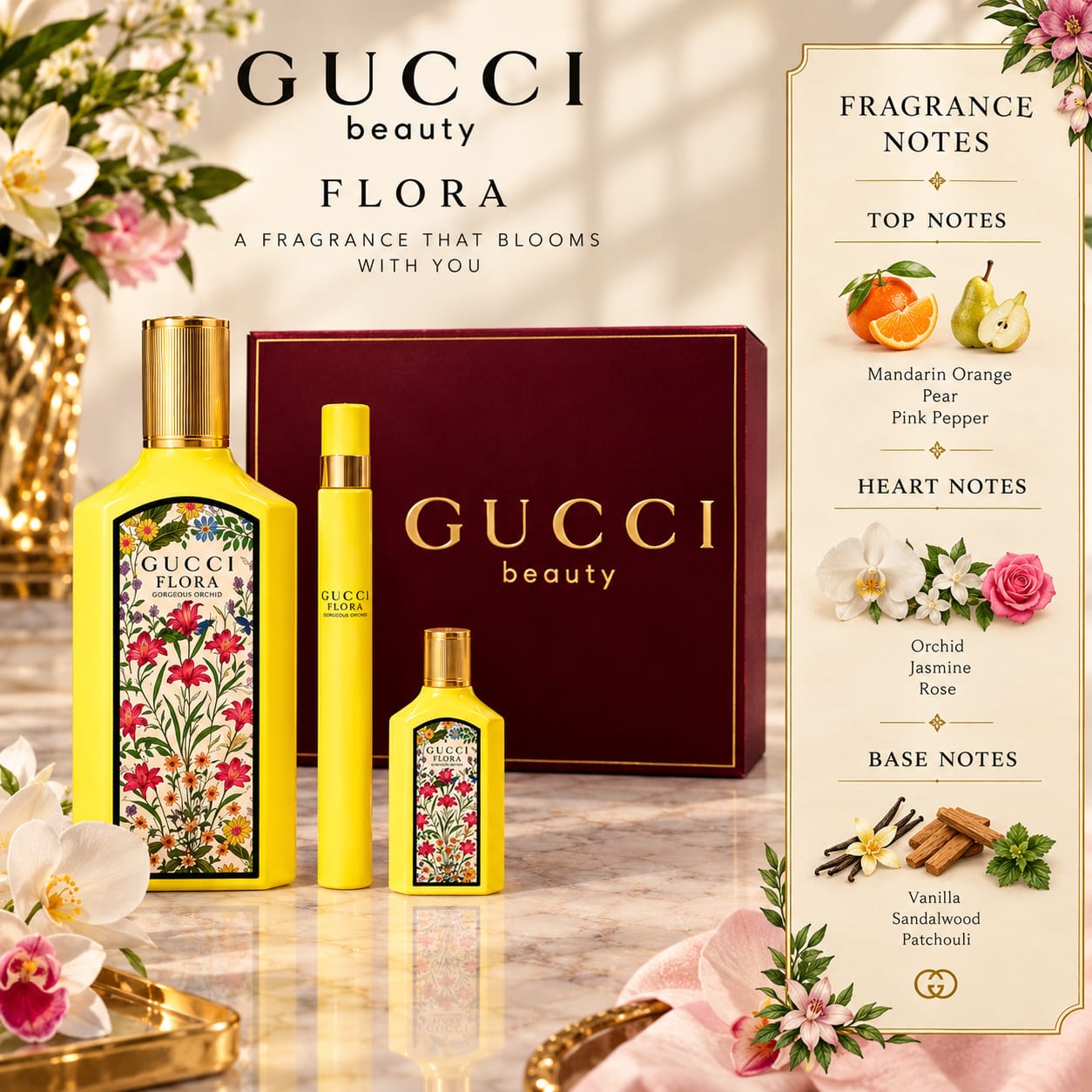 Gucci Flora Gorgeous Orchid Gift Set For Women Perfume 100ml + 5ml + 10ml