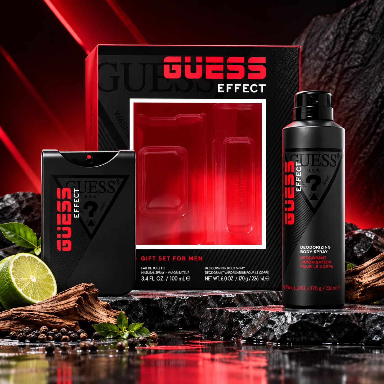 Guess Effect Gift Set For Men 100ml Perfume + 226ml Deodorant