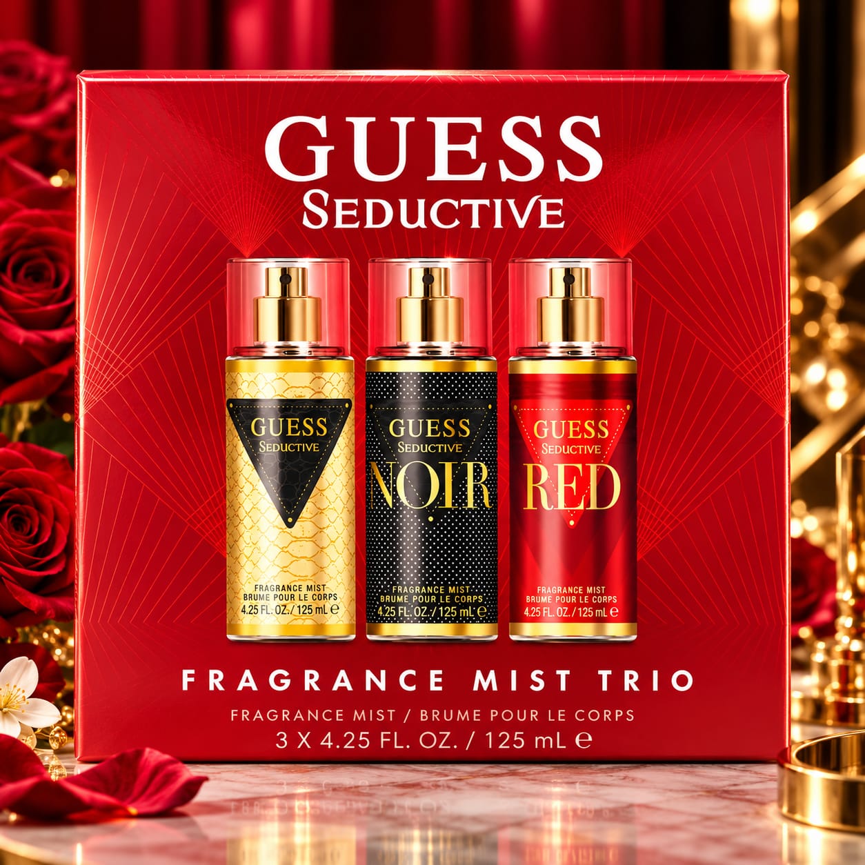 Guess Seductive Body Mist Gift Set For Women Gold + Noir + Red 125ml * 3