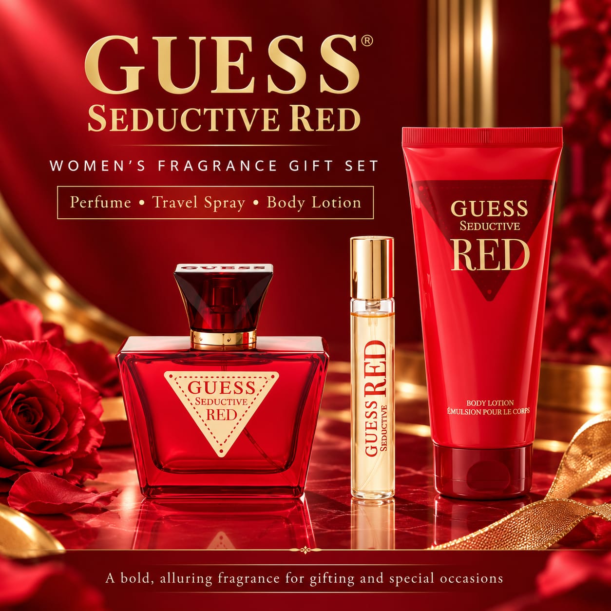 Guess Seductive Red Gift Set For Women 75ml Perfume  + 15ml Travel Spray + 100ml Body Lotion