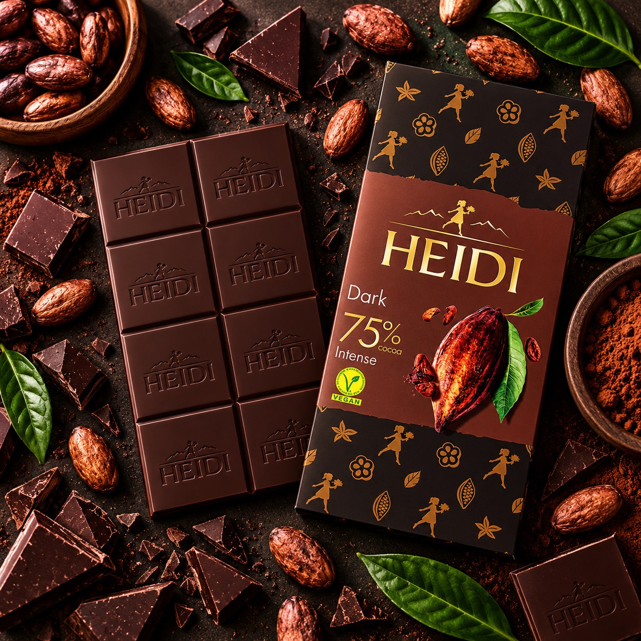Heidi Dark Intense 75% Cocoa Chocolate Bar 80g