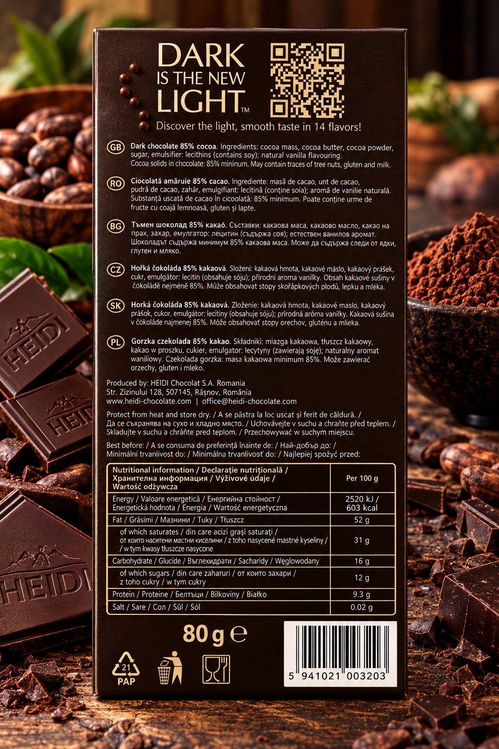 Heidi Dark Extreme 85% Cocoa Chocolate Bar 80g