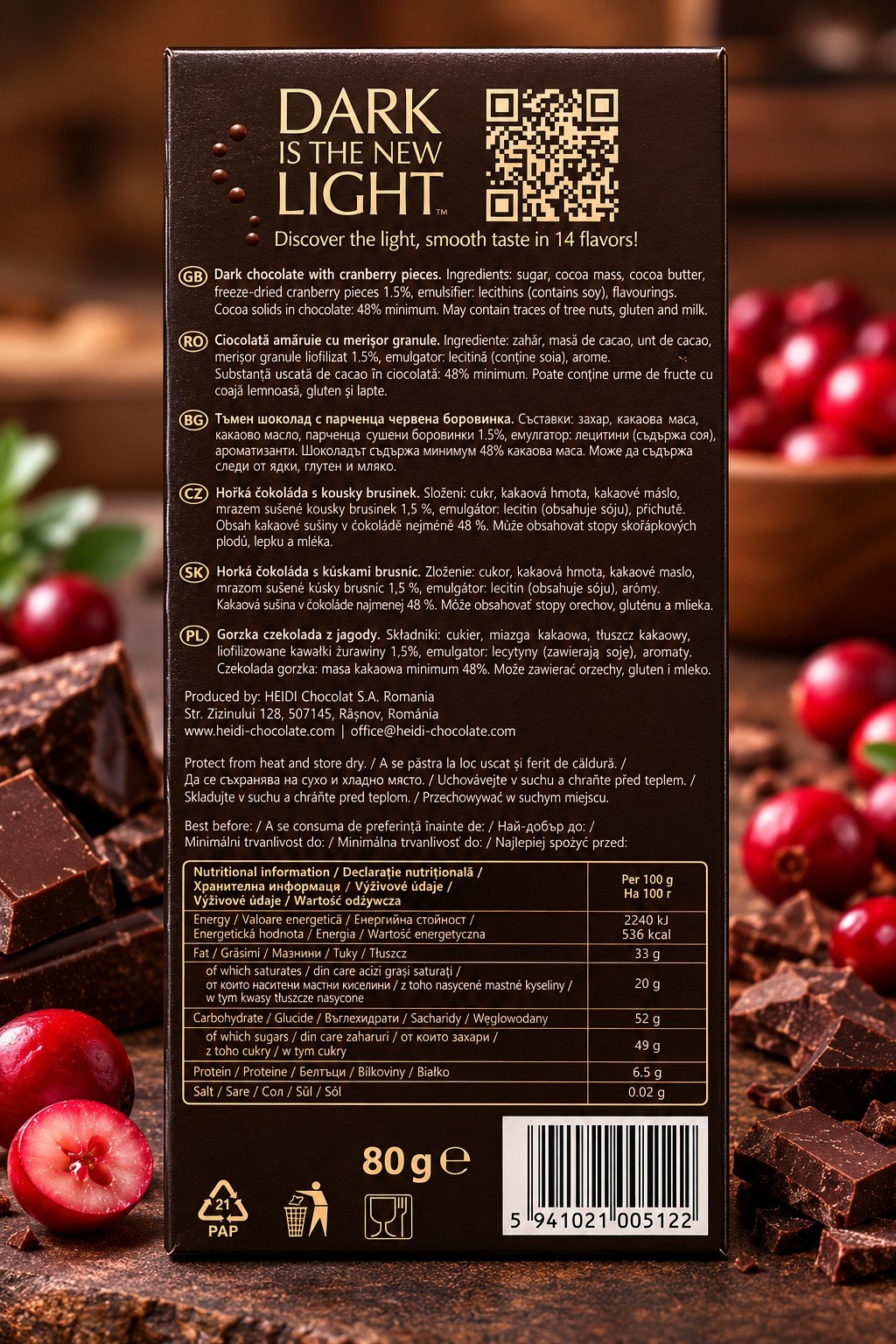 Heidi Dark & Cranberry Chocolate Bar 80g