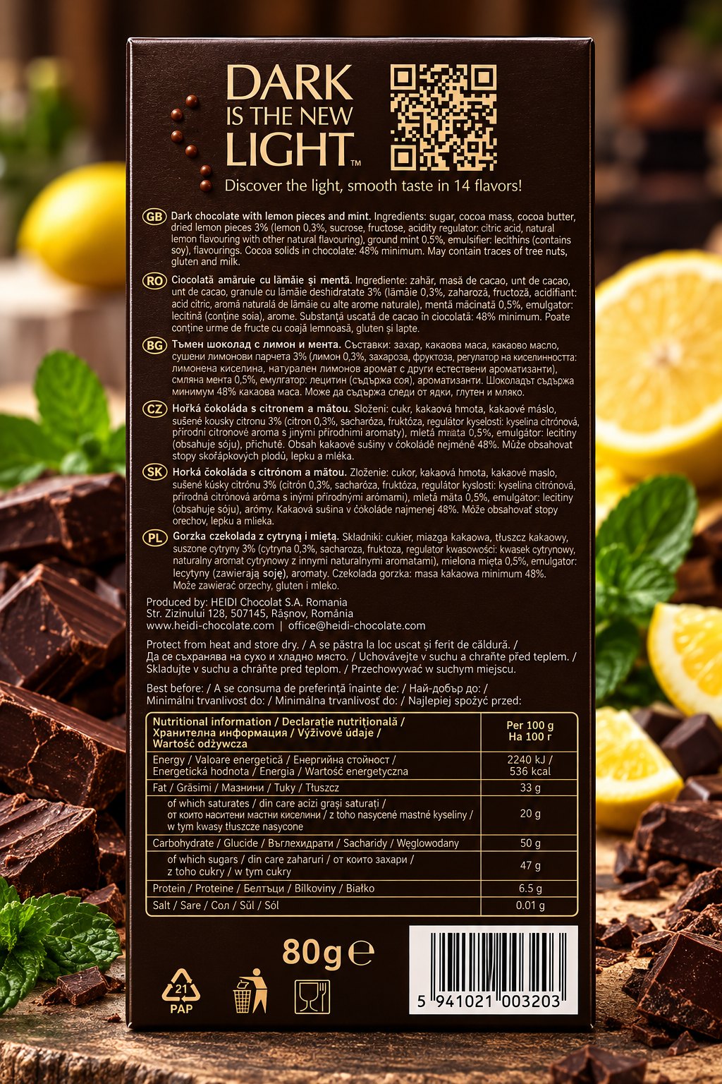 Heidi Dark & Mint & Lemon Chocolate Bar 80g