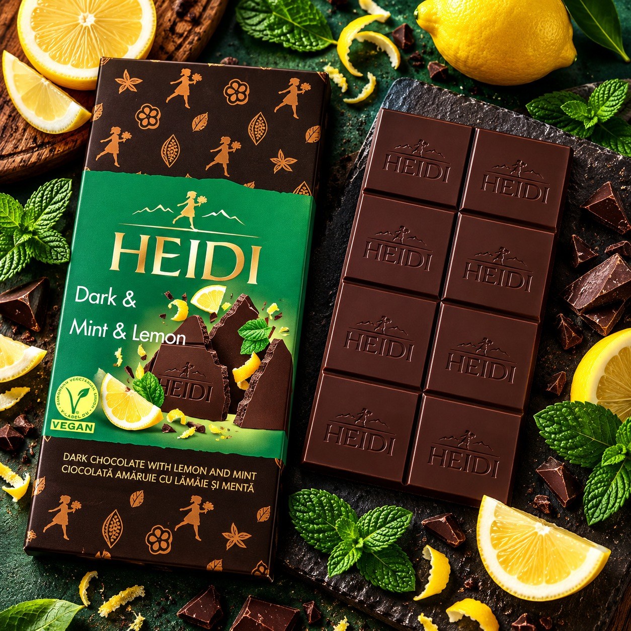 Heidi Dark & Mint & Lemon Chocolate Bar 80g