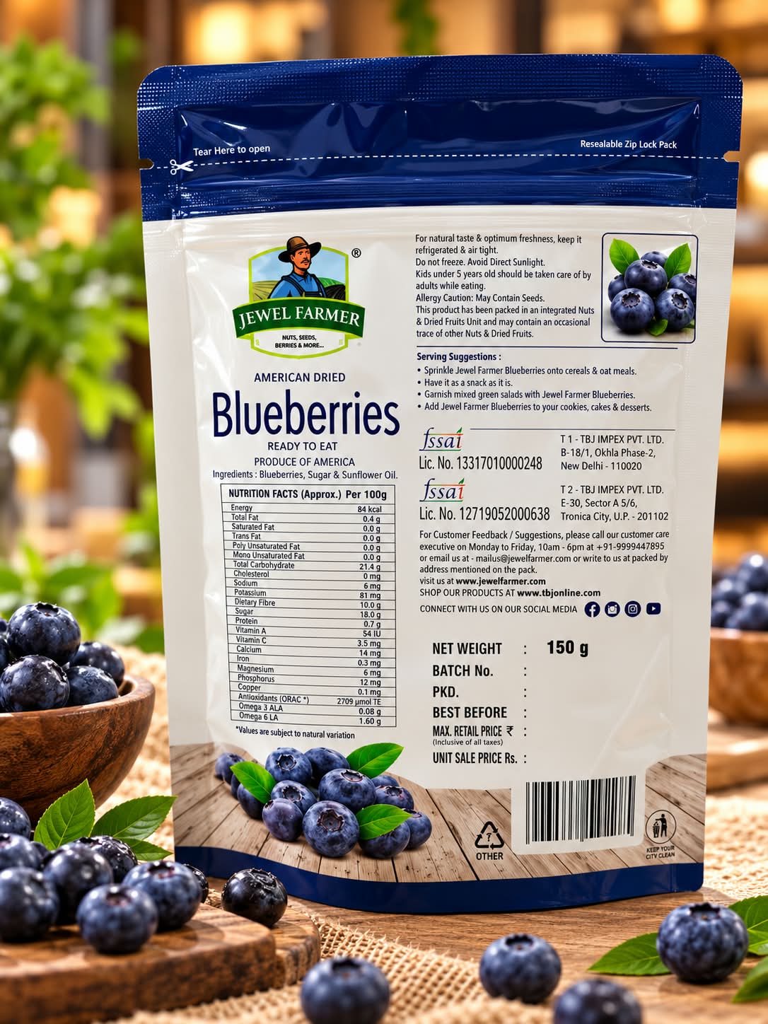 Jewel Farmer American Dried Blueberries 200gm