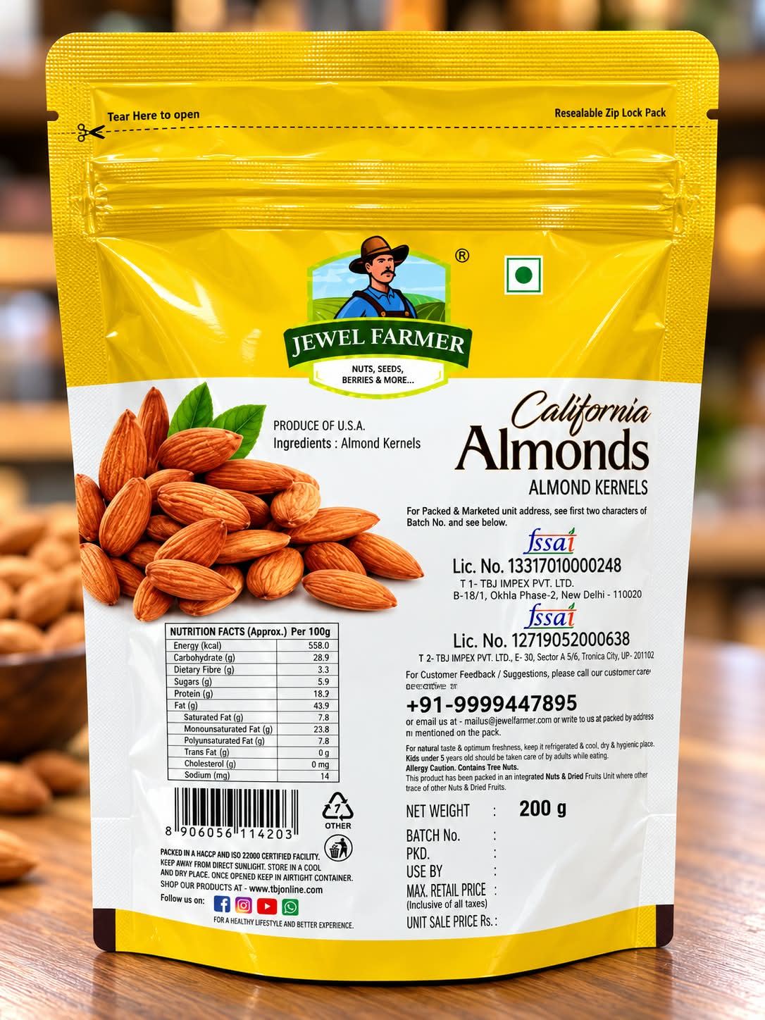 Jewel Farmer California Almonds 200g