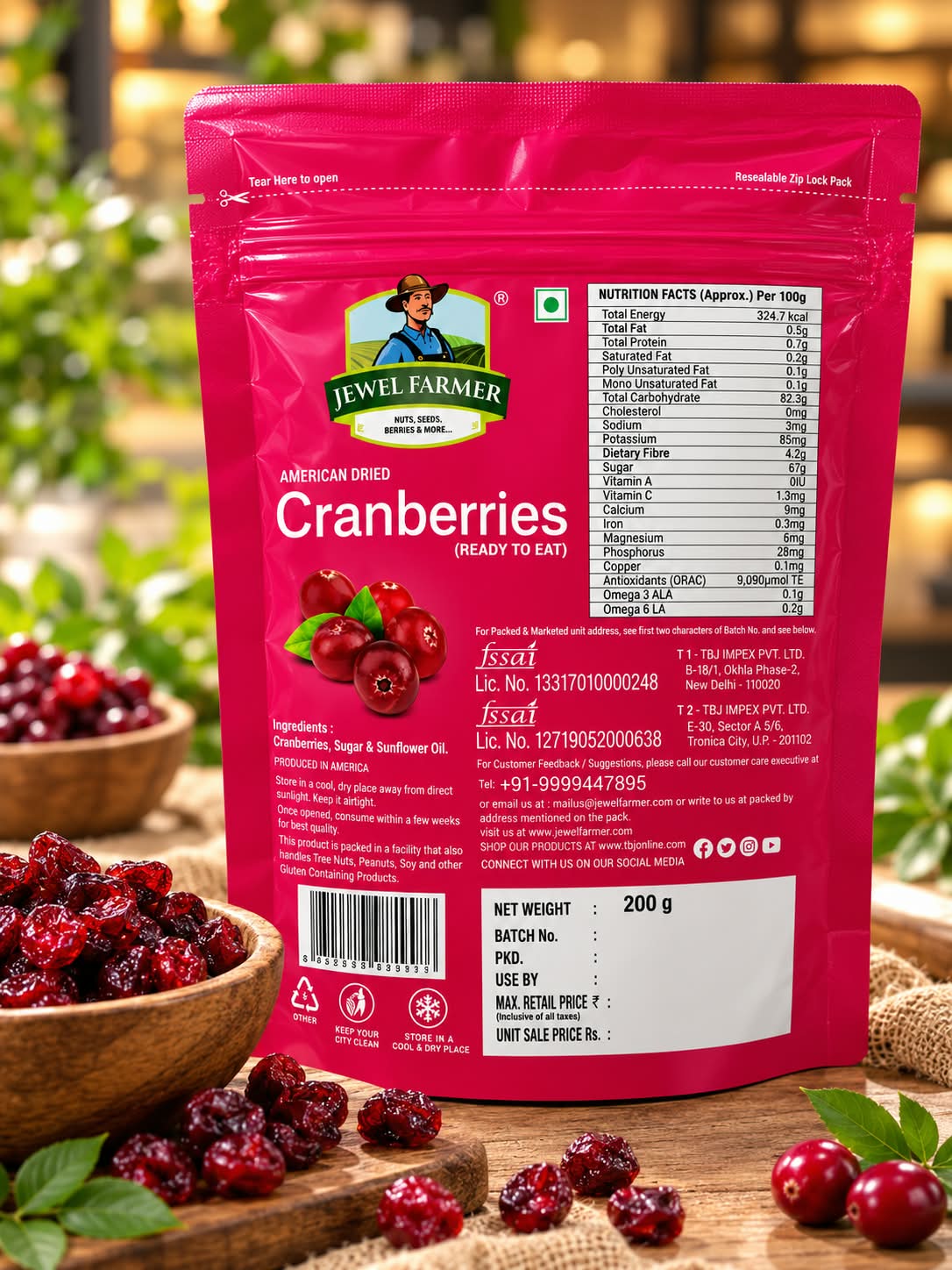 Jewel Farmer American Dried Cranberries 200gm
