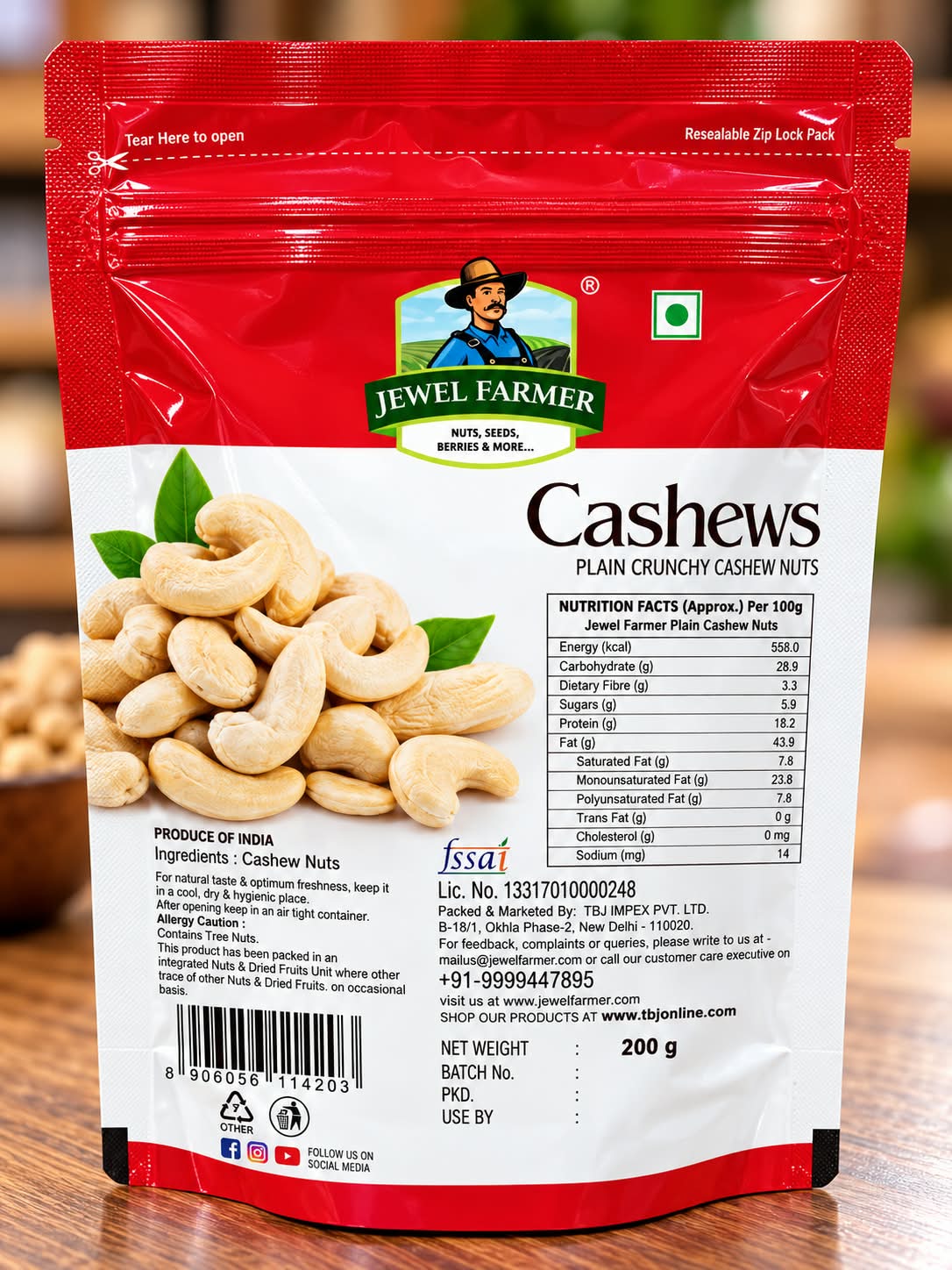 Jewel Farmer Plain Crunchy Cashew Nuts 200g