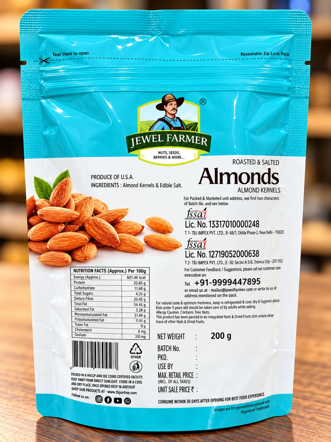 Jewel Farmer Roasted & Salted Almonds 200g