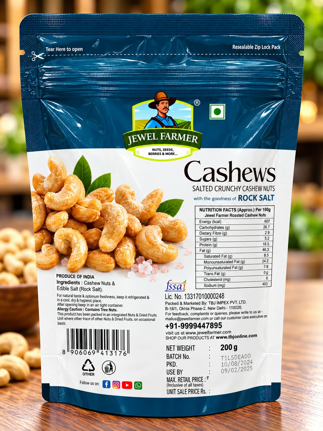 Jewel Farmer Salted Crunchy Cashew Nuts 200g