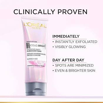 LOREAL PARIS GLYCOLIC GLOWING FOAM CLEANSER 100ML