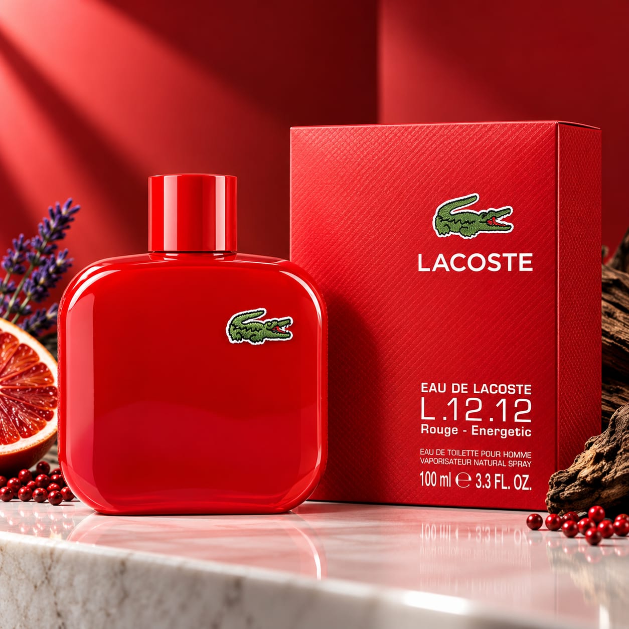 Lacoste Eau De Lacoste L.12.12 Rouge - Energetic Perfume For Men EDT 100ml