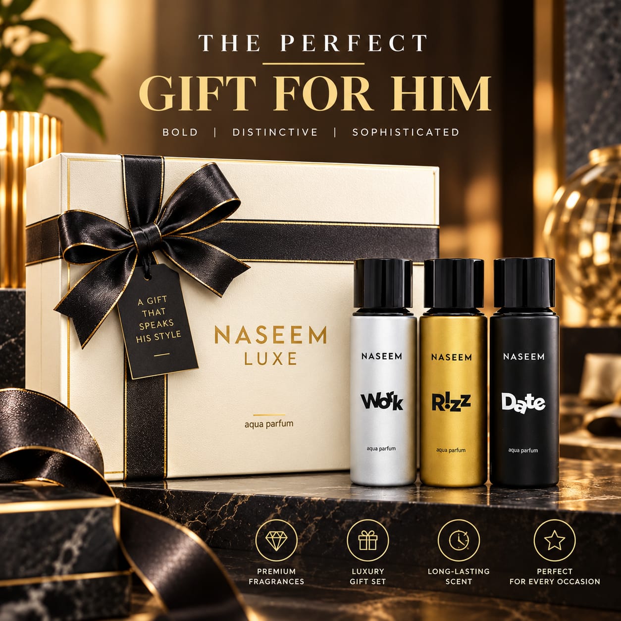 Naseem Luxe Collection Parfum Gift Set 30ml Date + 30ml Rizz + 30ml Work