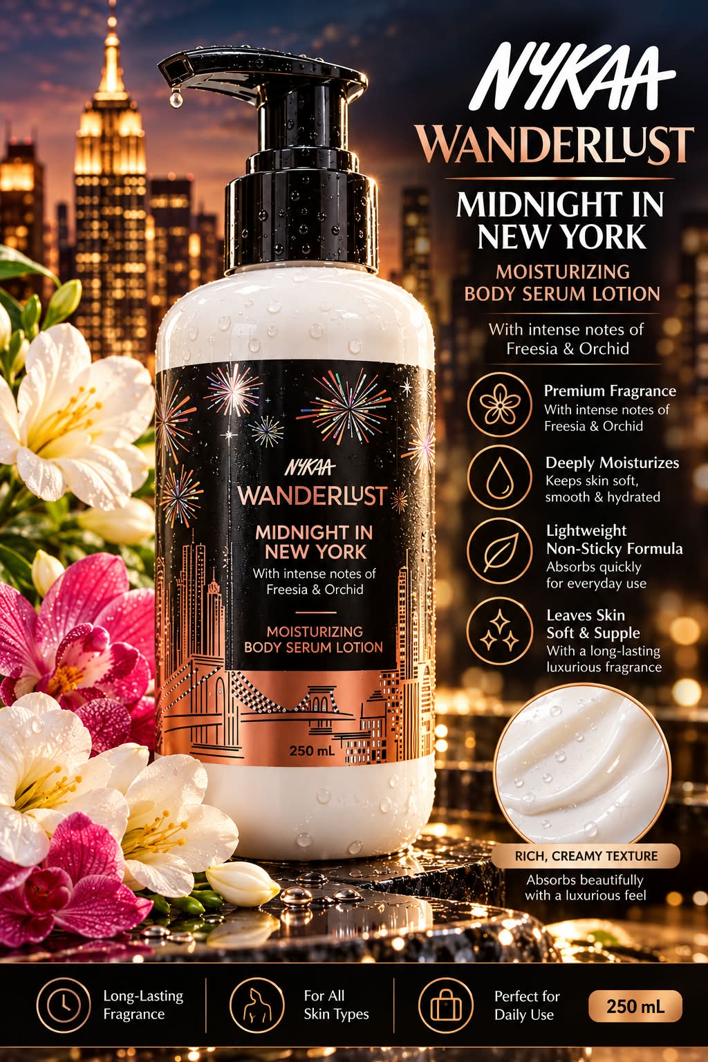 Nykaa Wanderlust Midnight In New York Moisturizing Body Serum Lotion