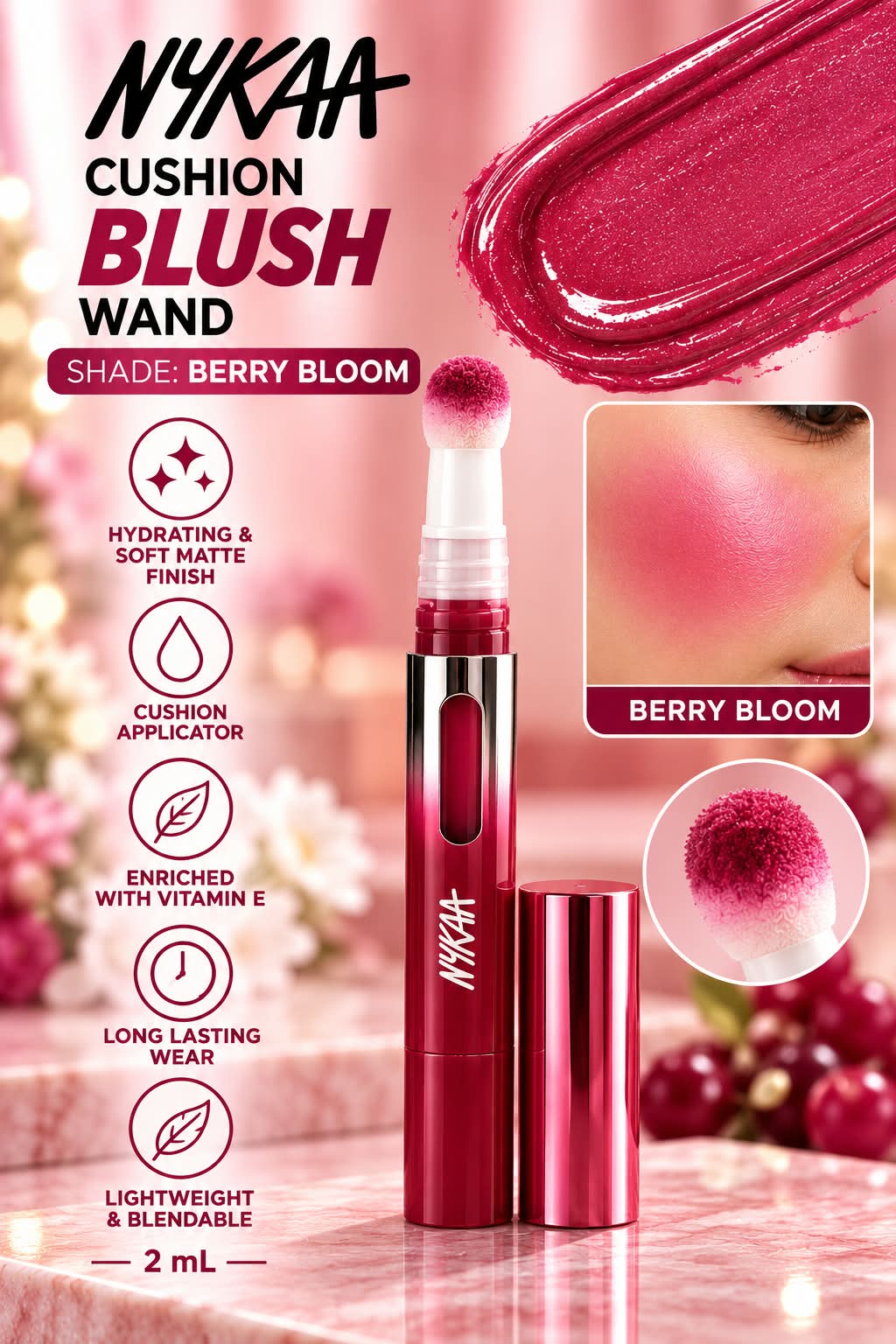 Nykaa Cushion Blush Wand Hydrating & Soft Matte
