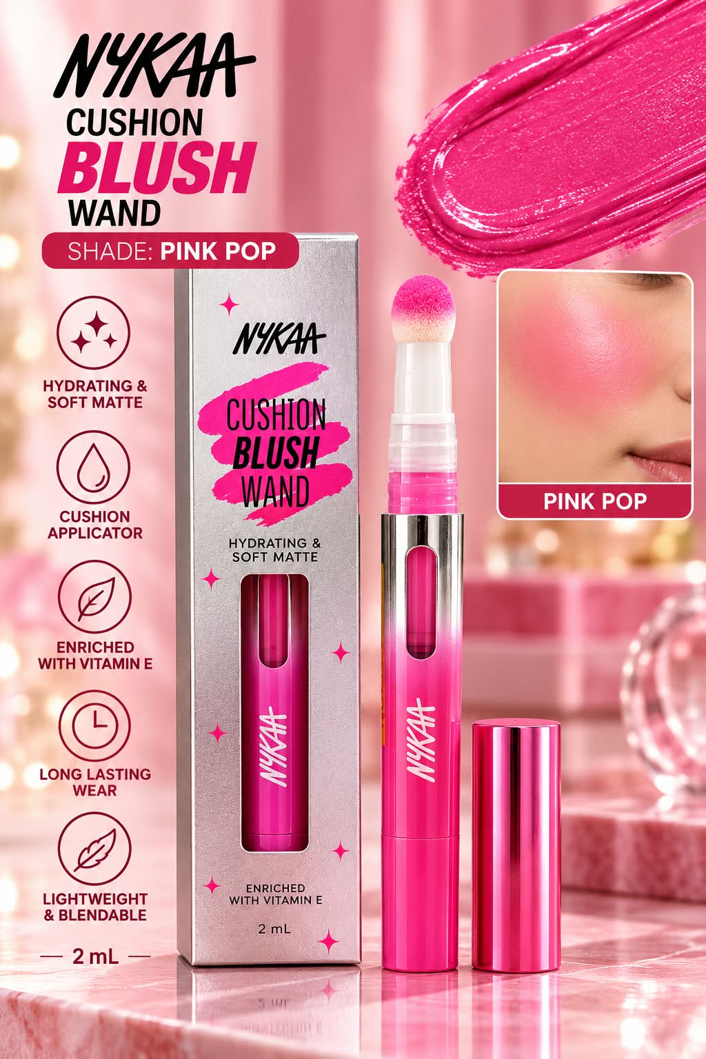 Nykaa Cushion Blush Wand Hydrating & Soft Matte