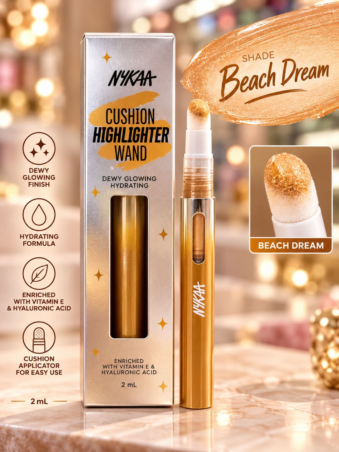 Nykaa Cushion Highlighter Wand Dewy Glowing Hydrating Beam Dream