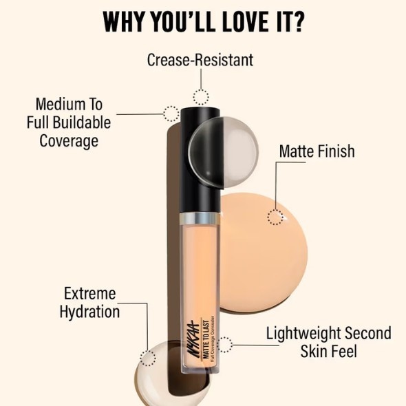 NYKAA Matte To Last Full Coverage Liquid  Concealer (03P Light, 4.5 g)