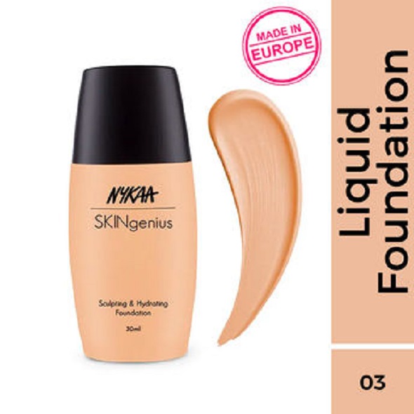 Nykaa Skingenius Sculpting & Hydrating Liquid Foundation Full Coverage For All Skin Type (30Ml) Dewy Finish