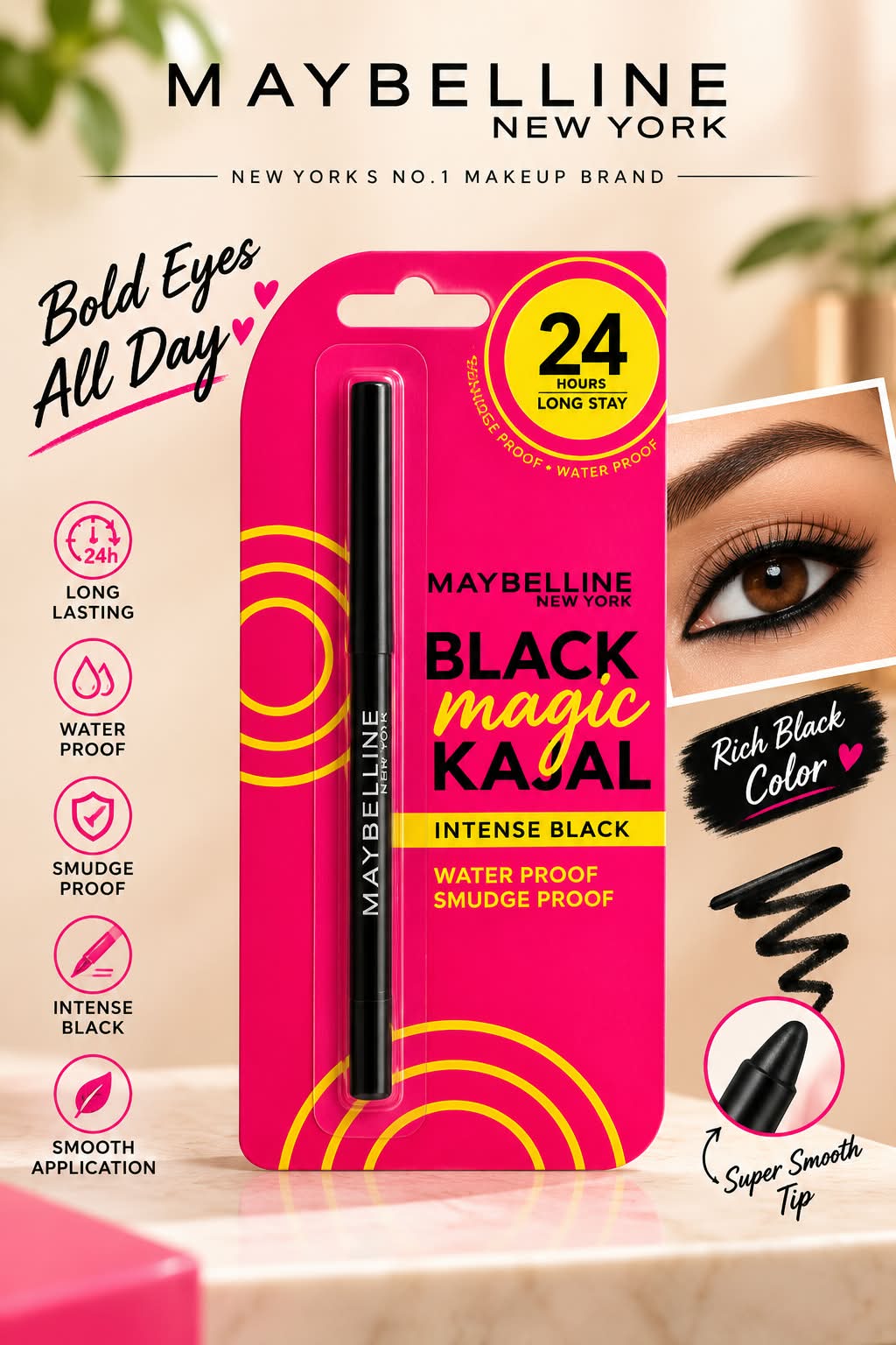 Nykaa Magic Kajal Intense Black Water Proof Smudgeproof