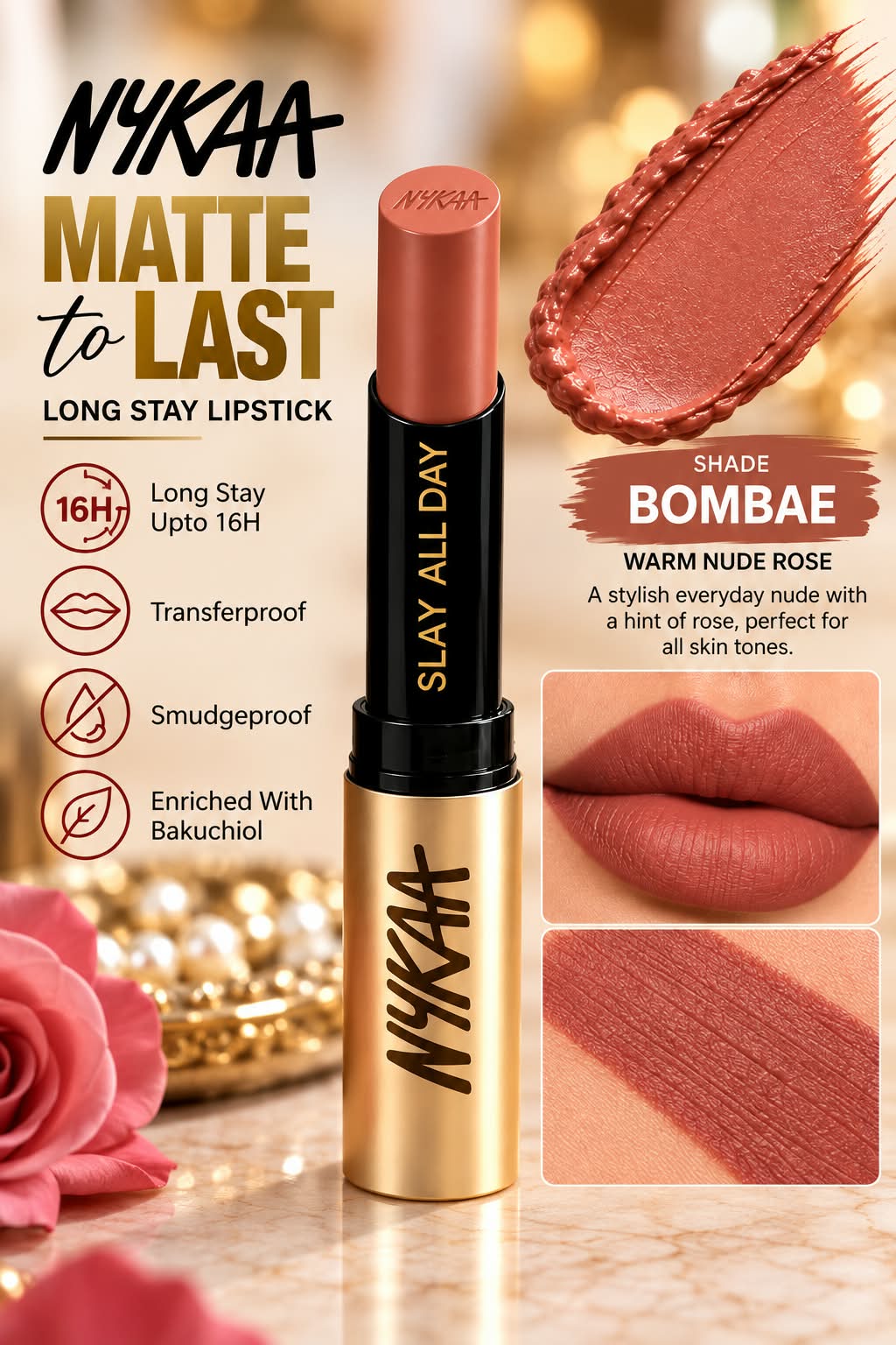 Nykaa Matte to Last Long Stay Lipstick Enriched with Bakuchiol Transferproof  & Smudgeproof