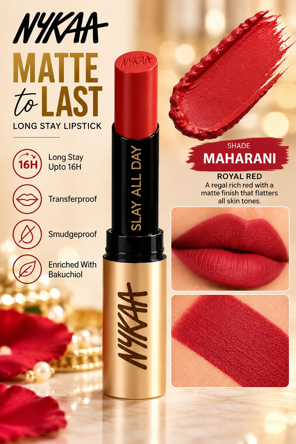 Nykaa Matte to Last Long Stay Lipstick Enriched with Bakuchiol Transferproof  & Smudgeproof