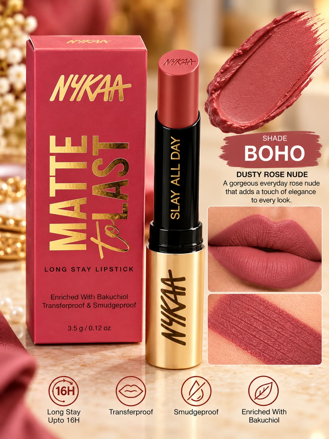 Nykaa Matte to Last Long Stay Lipstick Enriched with Bakuchiol Transferproof  & Smudgeproof