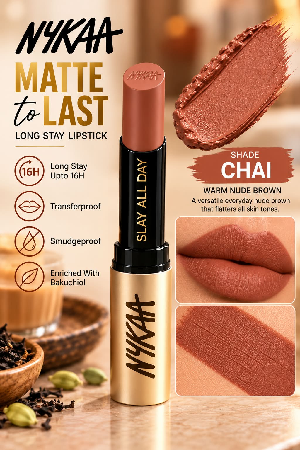 Nykaa Matte to Last Long Stay Lipstick Enriched with Bakuchiol Transferproof  & Smudgeproof