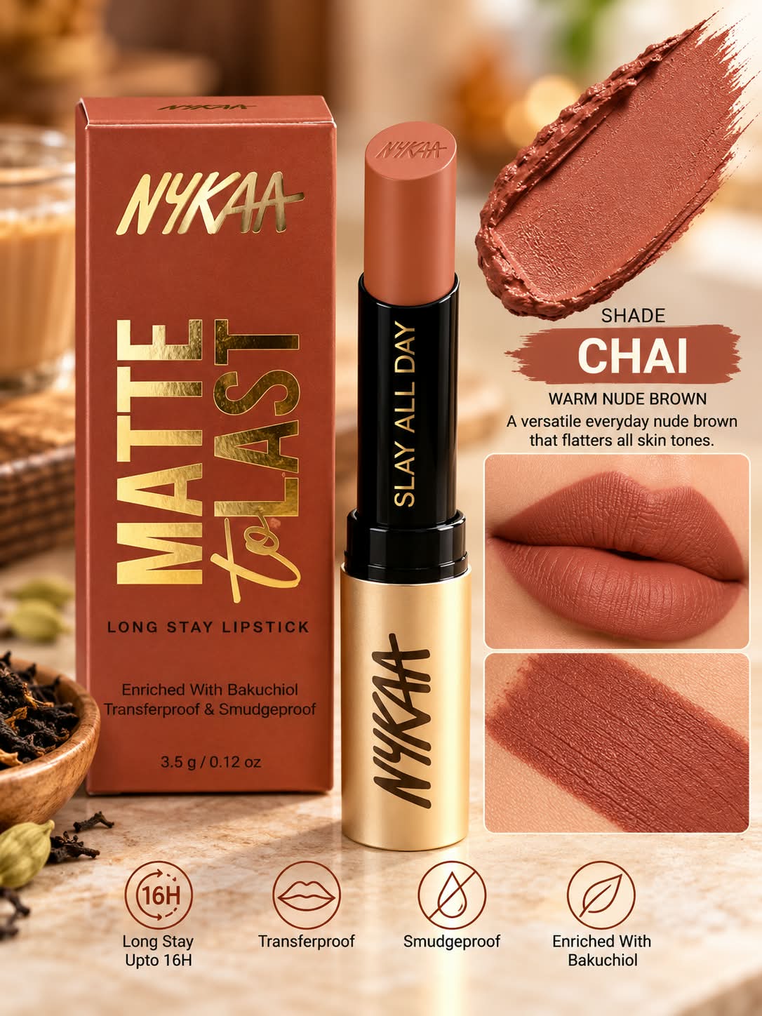 Nykaa Matte to Last Long Stay Lipstick Enriched with Bakuchiol Transferproof  & Smudgeproof