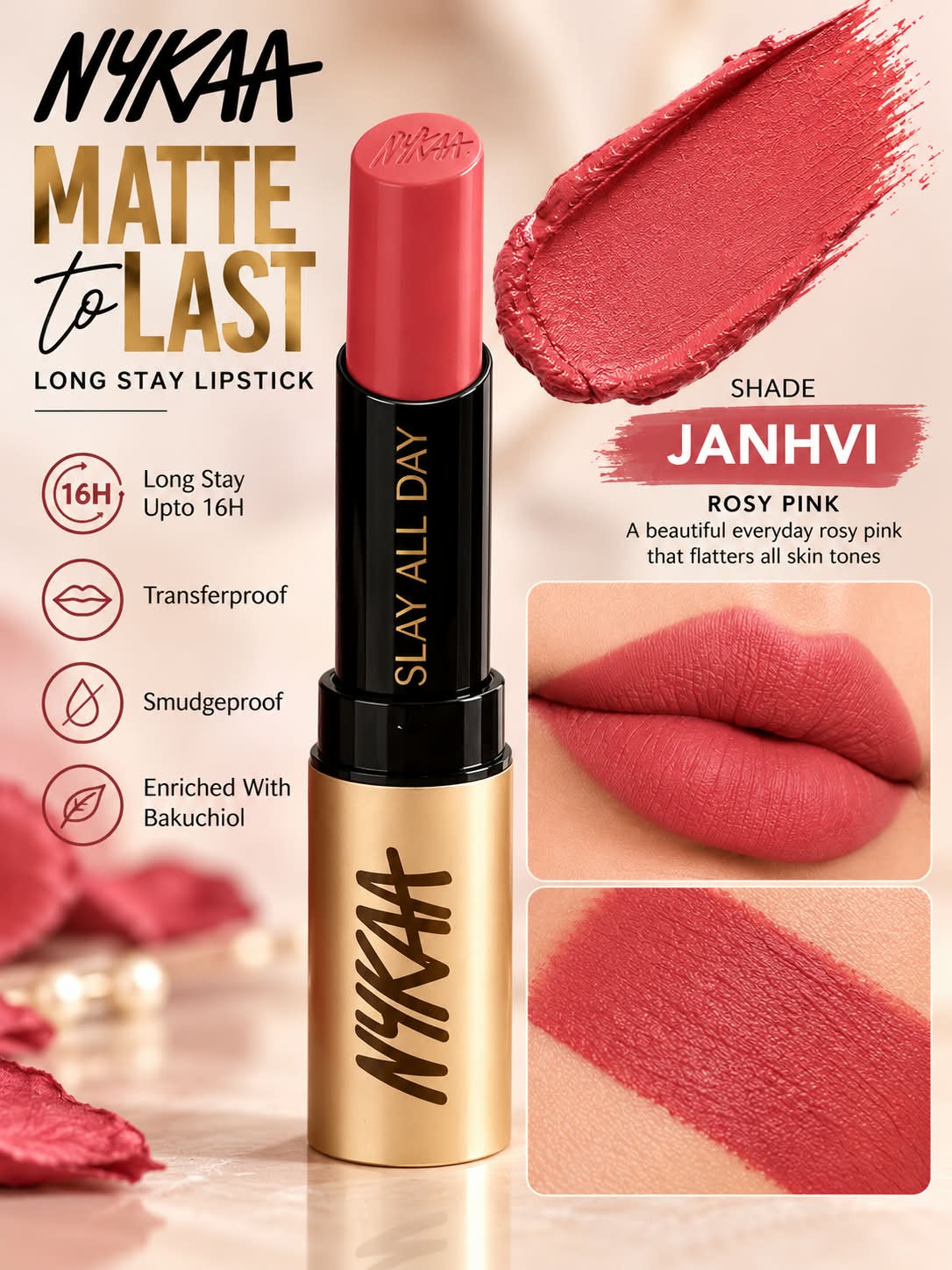 Nykaa Matte to Last Long Stay Lipstick Enriched with Bakuchiol Transferproof  & Smudgeproof