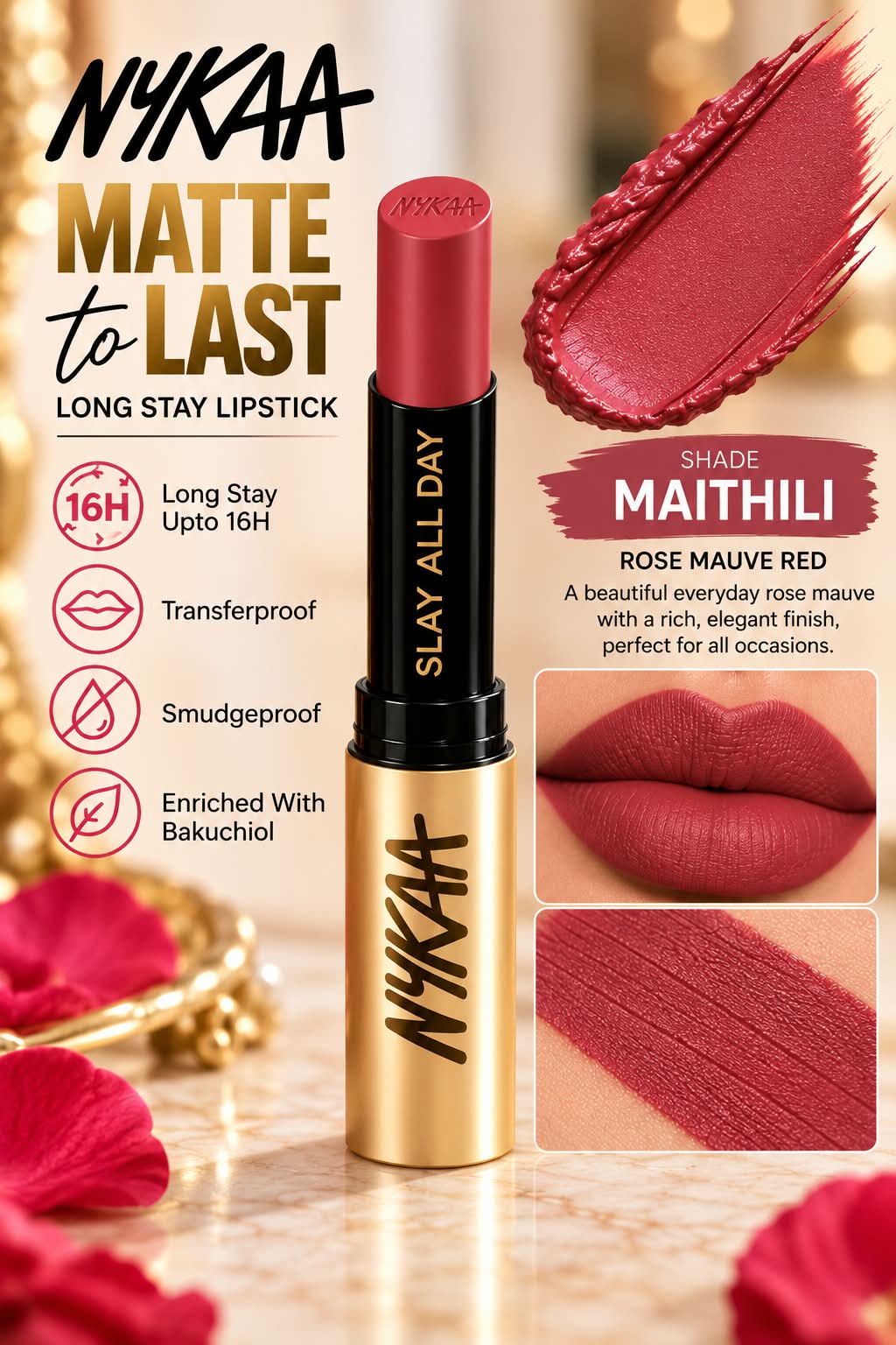 Nykaa Matte to Last Long Stay Lipstick Enriched with Bakuchiol Transferproof  & Smudgeproof