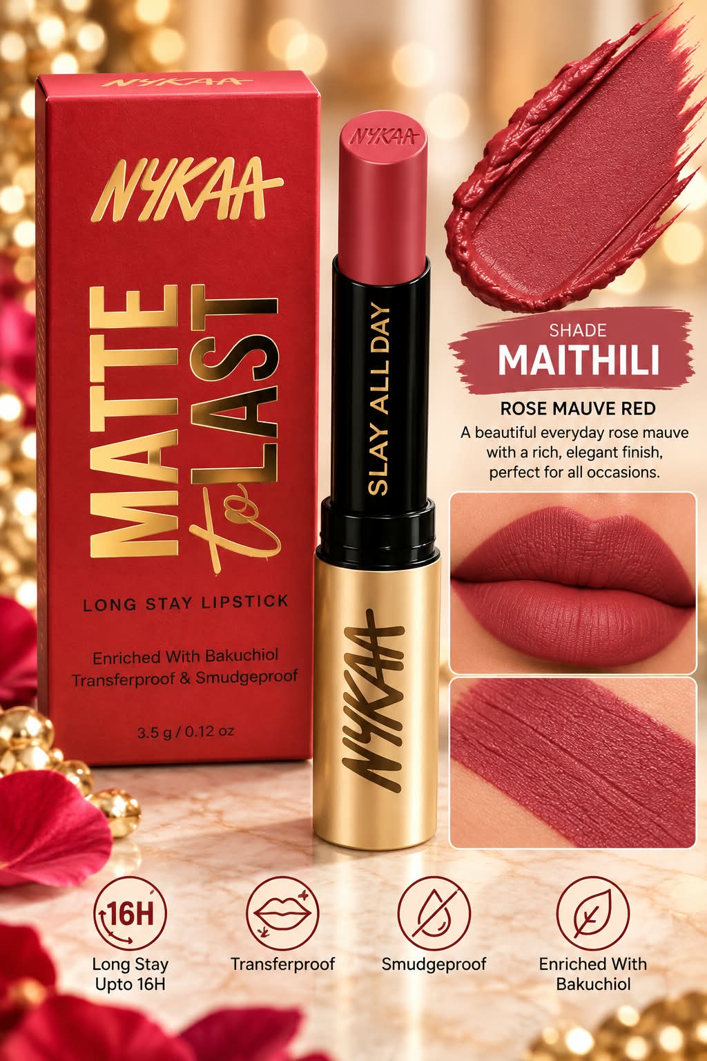 Nykaa Matte to Last Long Stay Lipstick Enriched with Bakuchiol Transferproof  & Smudgeproof