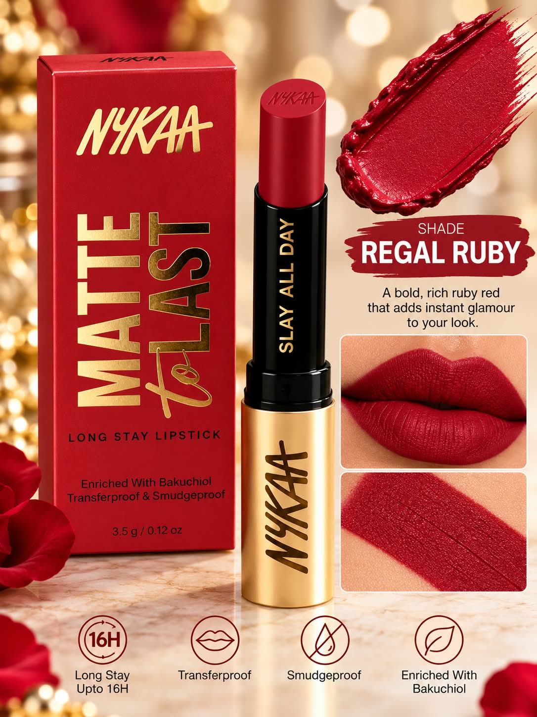 Nykaa Matte to Last Long Stay Lipstick Enriched with Bakuchiol Transferproof  & Smudgeproof