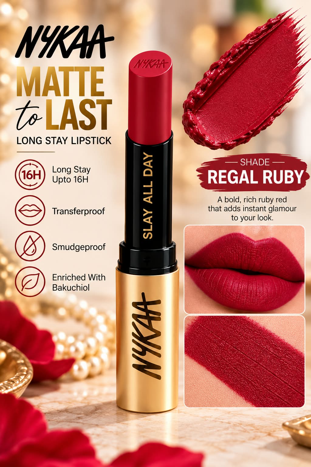 Nykaa Matte to Last Long Stay Lipstick Enriched with Bakuchiol Transferproof  & Smudgeproof