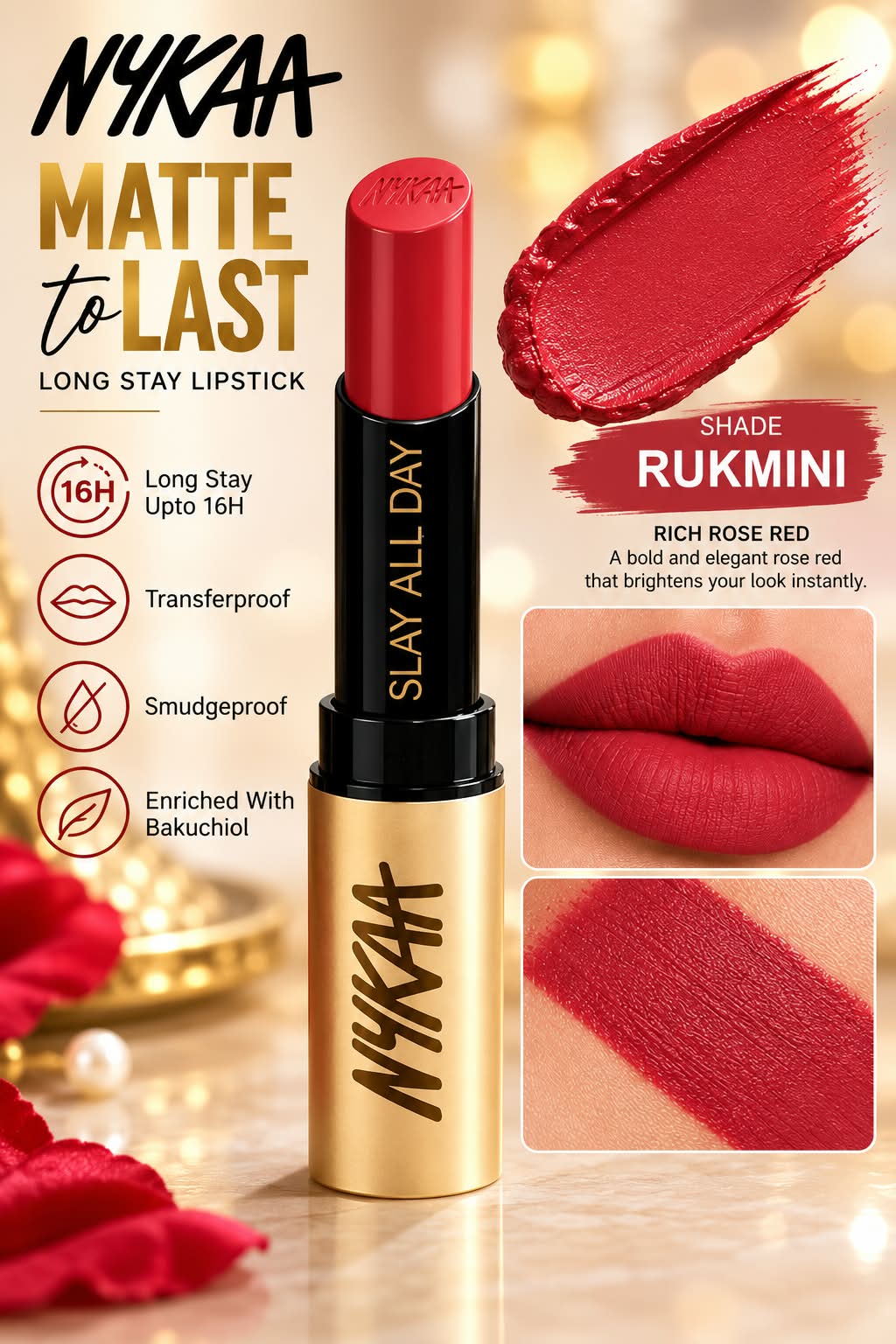 Nykaa Matte to Last Long Stay Lipstick Enriched with Bakuchiol Transferproof  & Smudgeproof