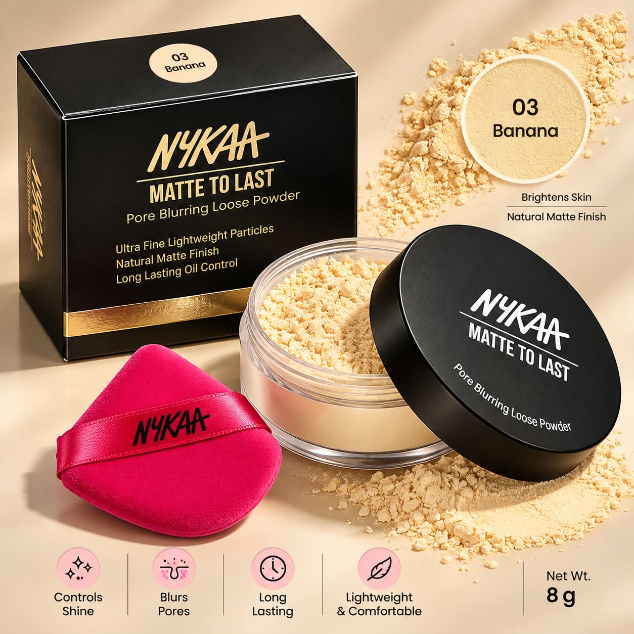 Nykaa Matte to Last Pore Blurring Loose Powder Ultra Fine Lightweight Particles Natural Matte Finish Long Lasting Oil Control