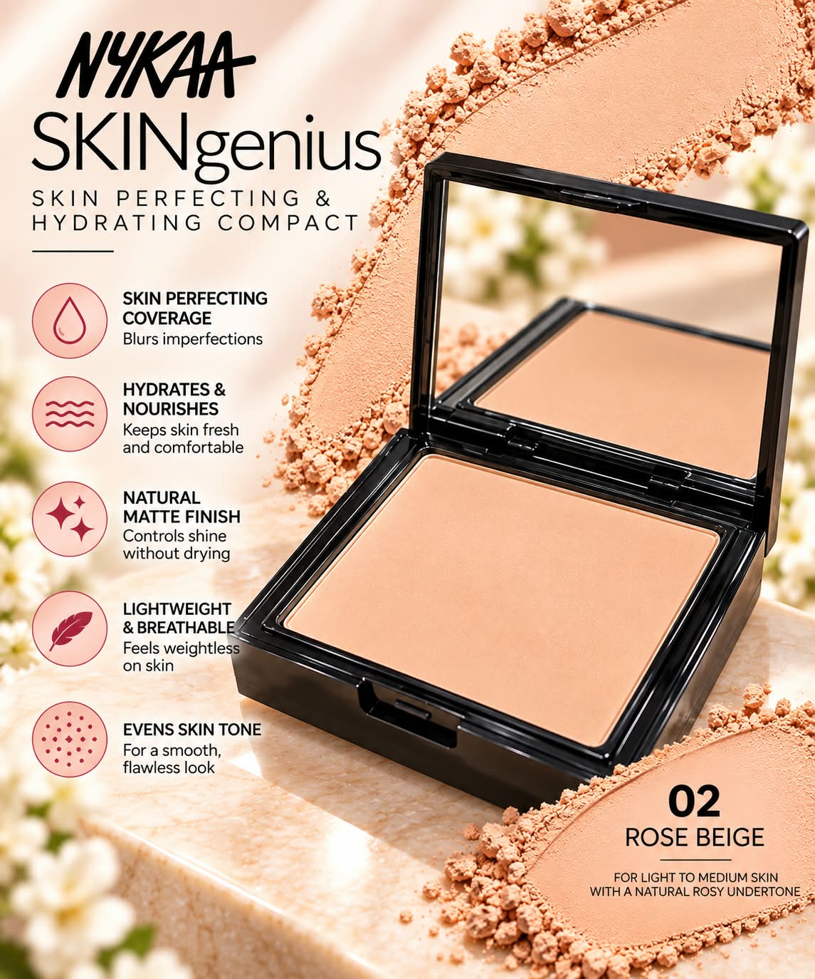 Nykaa SKINgenius Skin Perfecting & Hydrating Matte Powder Compact - Natural