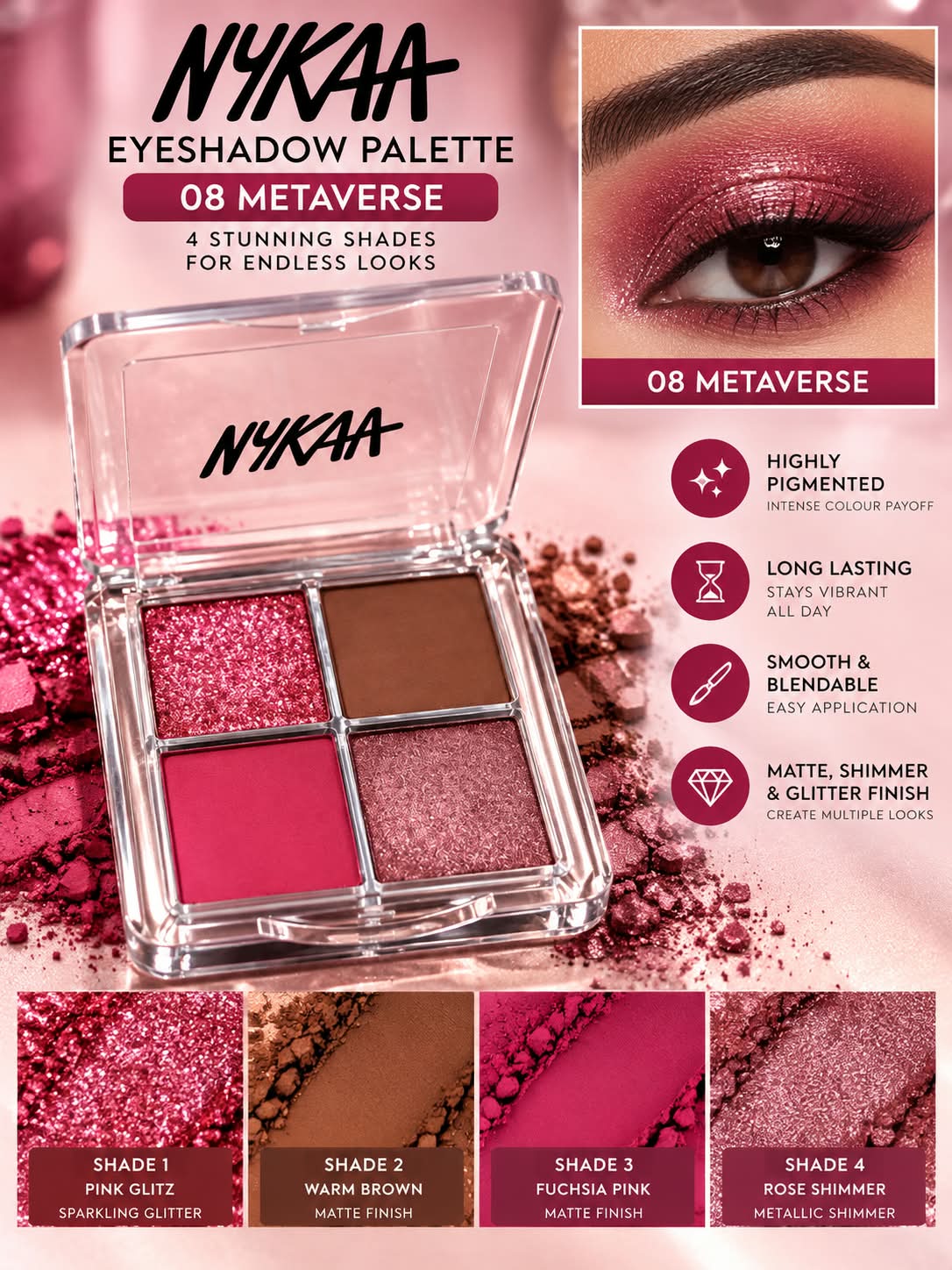 Nykaa Stardust Multi-Texture Holographic Quad Eyeshadow Palette