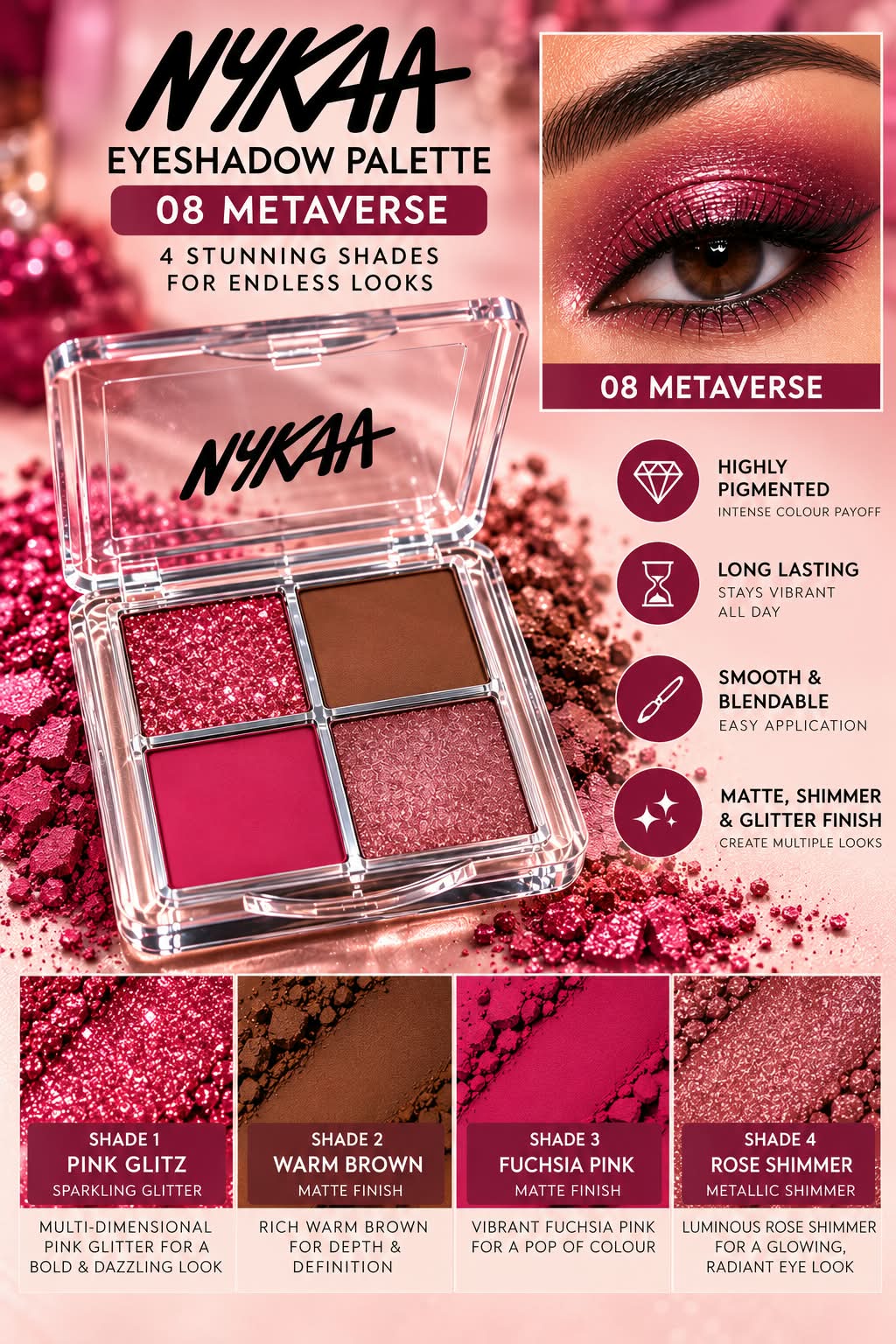 Nykaa Stardust Multi-Texture Holographic Quad Eyeshadow Palette